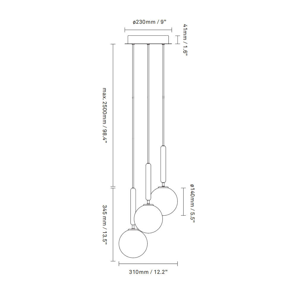 Nuura Miira 3 Light Chandelier - Brass & Opal Glass
