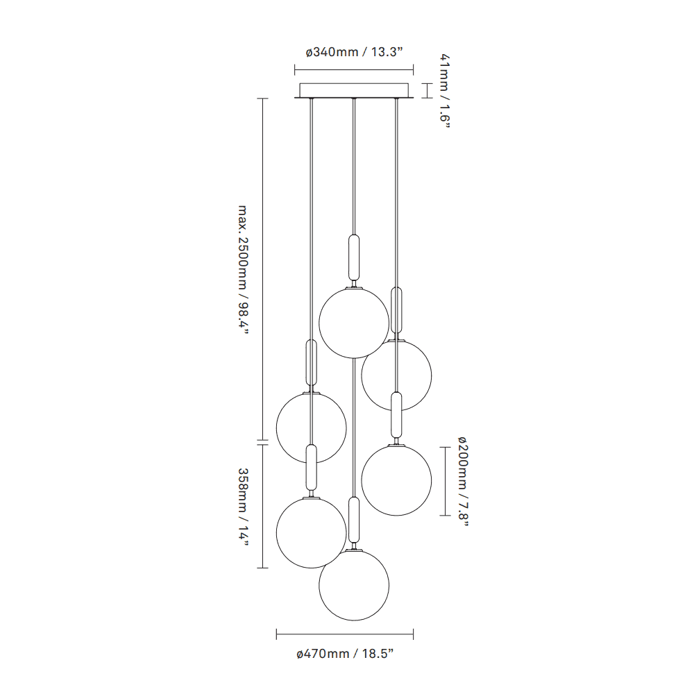 Nuura Miira Large 6 Light Chandelier - Brass & Optic Clear Glass