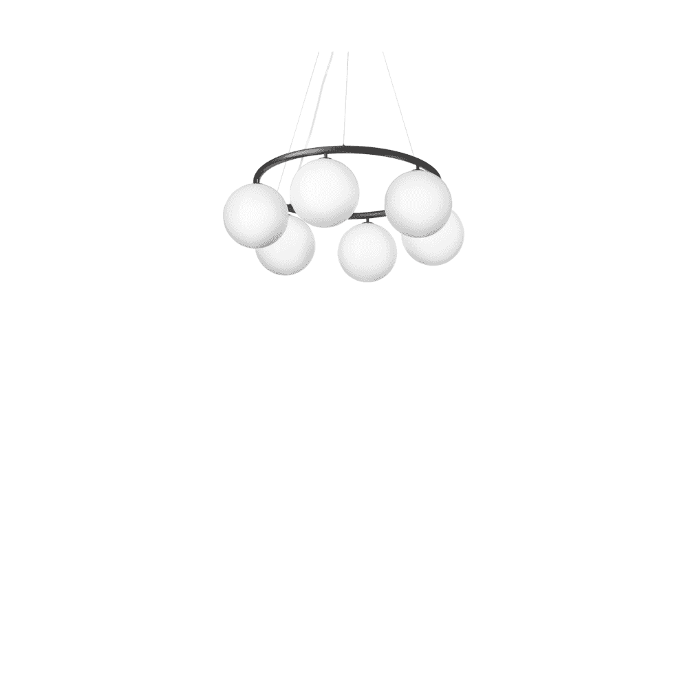Nuura Miira 6 Light Circular Chandelier - Rock Grey & Opal Glass