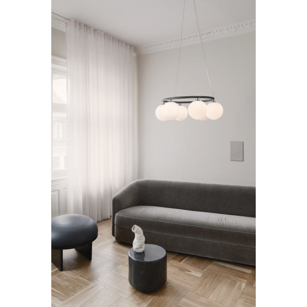 Nuura Miira 6 Light Circular Chandelier - Rock Grey & Opal Glass