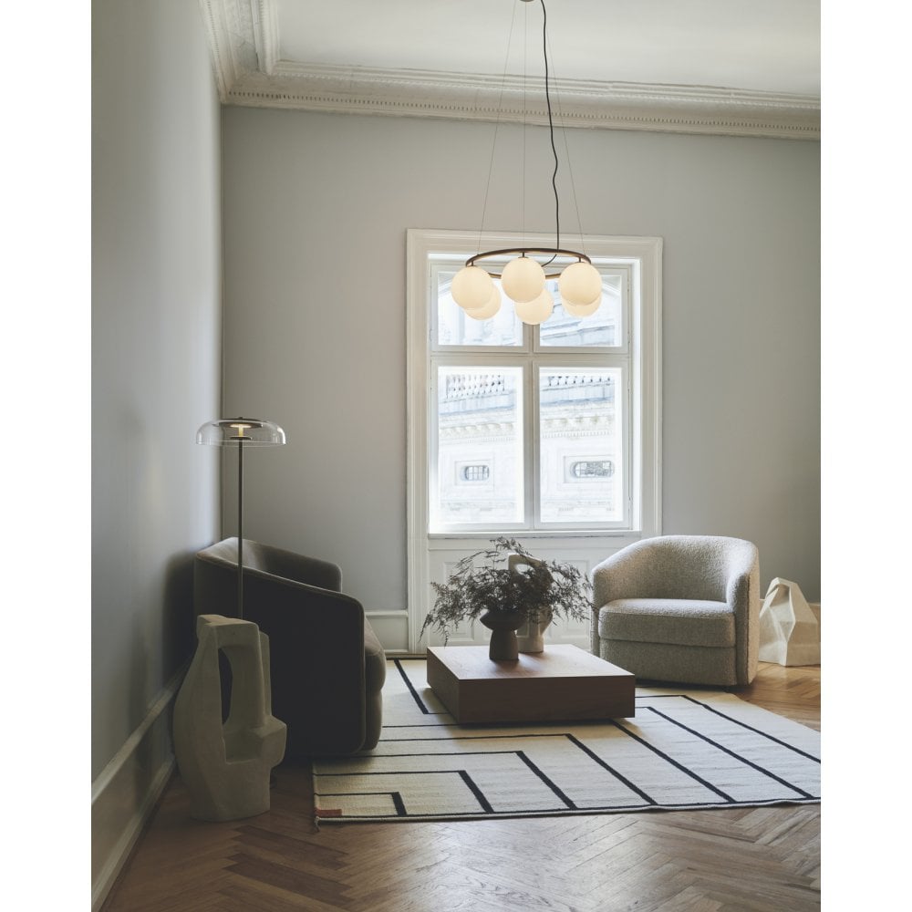 Nuura Miira 6 Light Circular Chandelier - Dark Bronze & Opal Glass