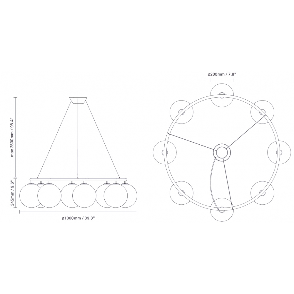Nuura Miira 8 Light Circular Chandelier - Rock Grey & Optic Clear Glass