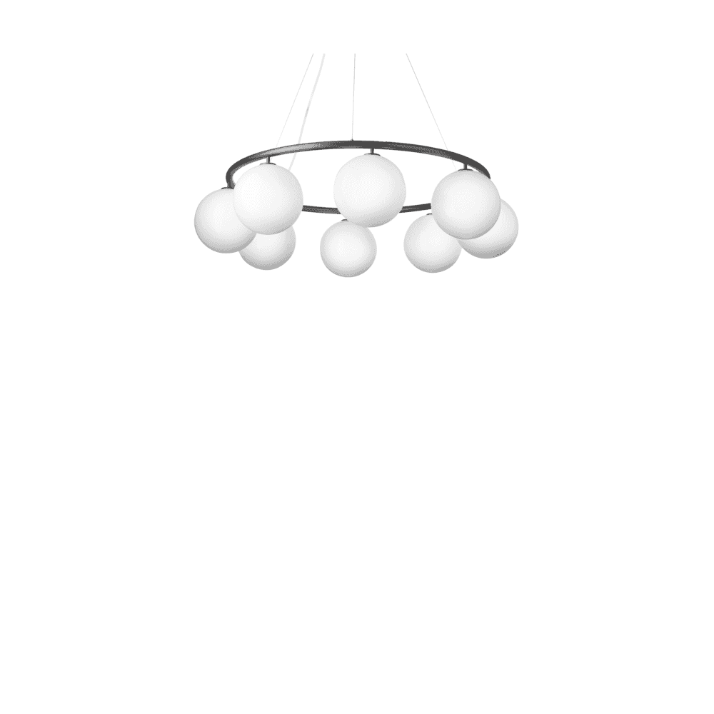 Nuura Miira 8 Light Circular Chandelier - Rock Grey & Opal Glass