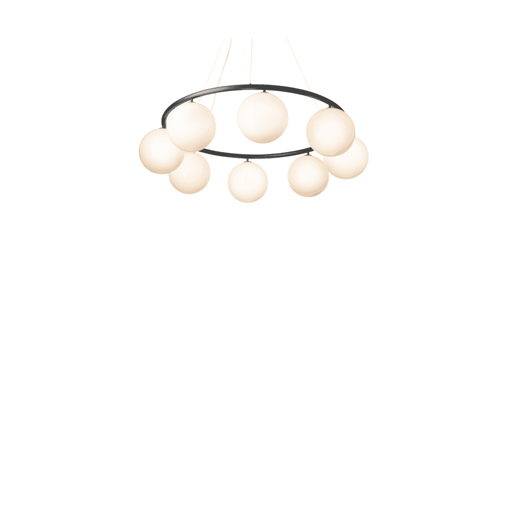 Nuura Miira 8 Light Circular Chandelier - Rock Grey & Opal Glass