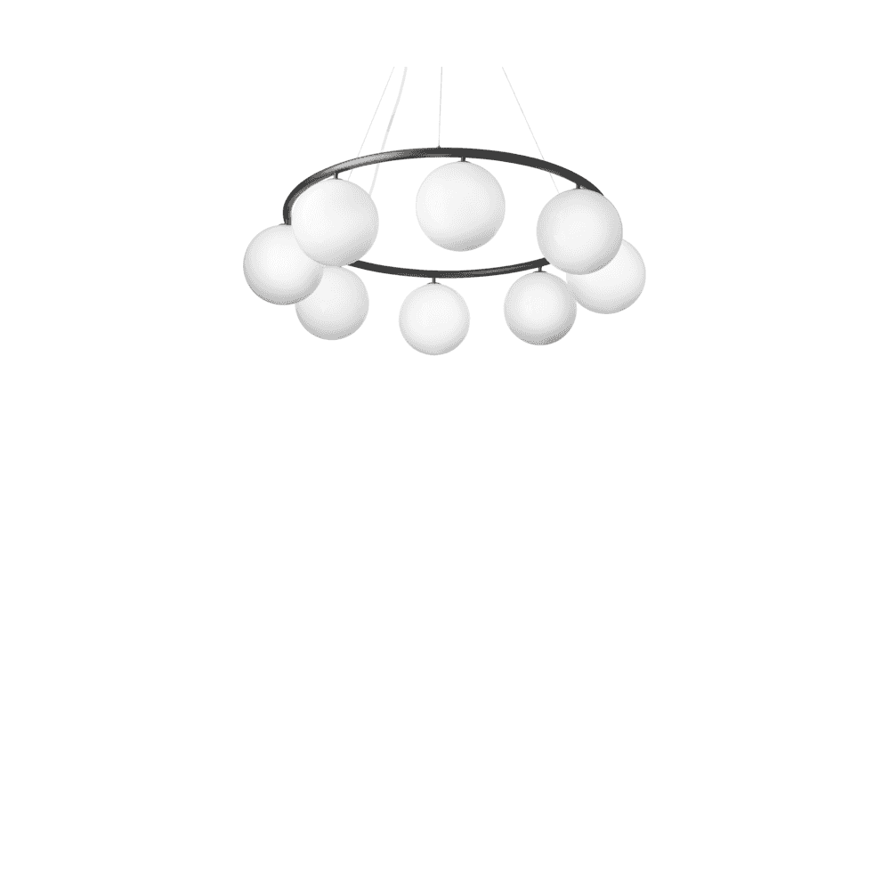 Nuura Miira 8 Light Circular Chandelier - Rock Grey & Opal Glass