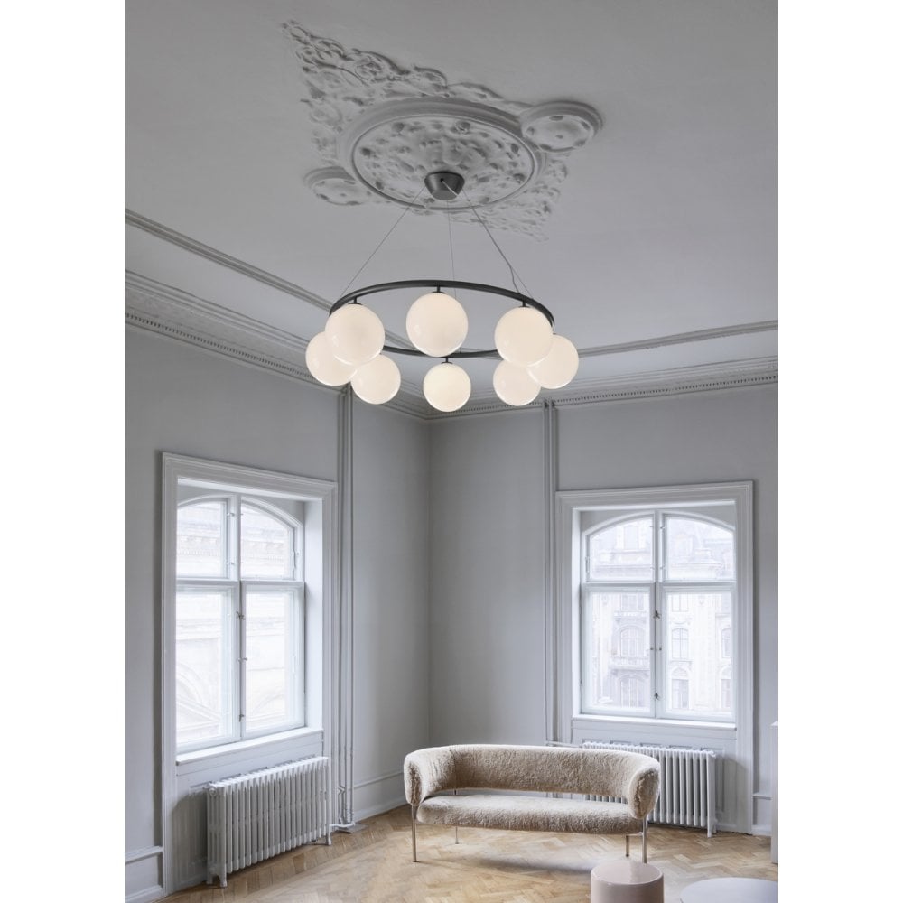 Nuura Miira 8 Light Circular Chandelier - Rock Grey & Opal Glass