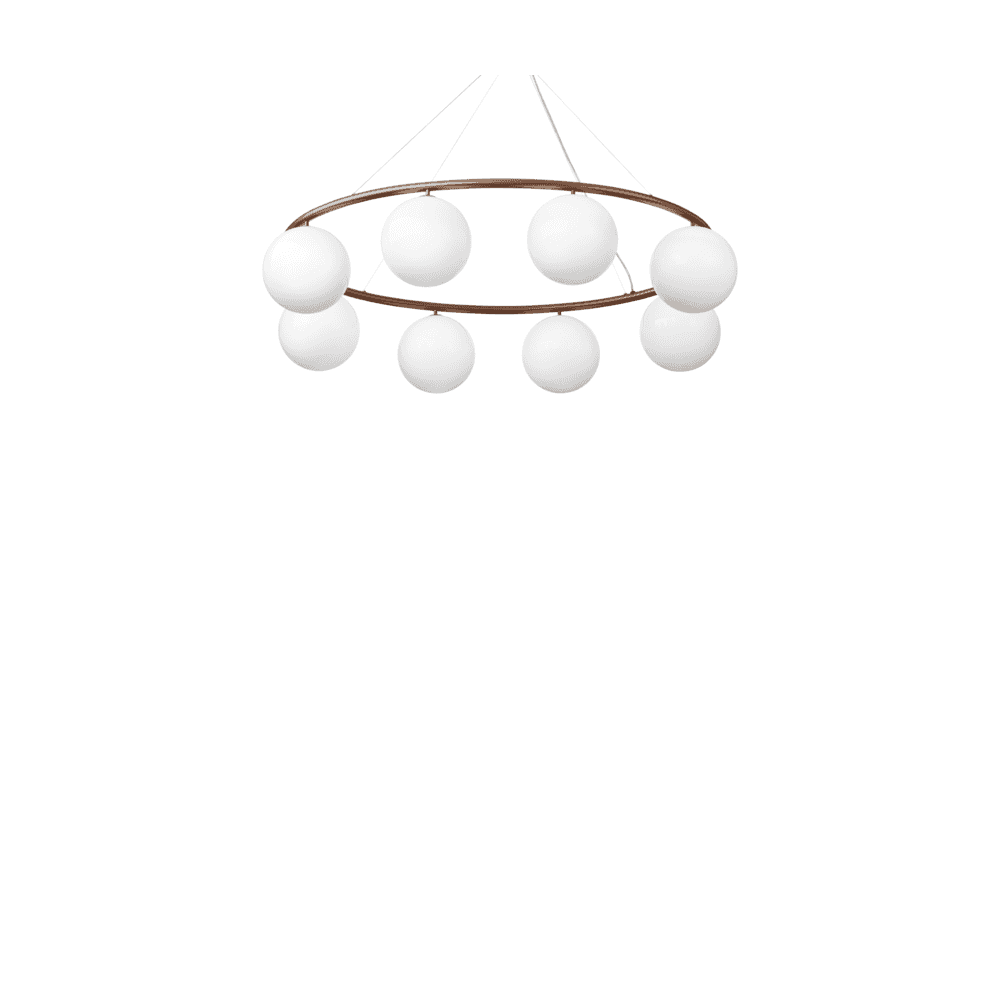 Nuura Miira 8 Light Oval Chandelier - Dark Bronze & Opal Glass