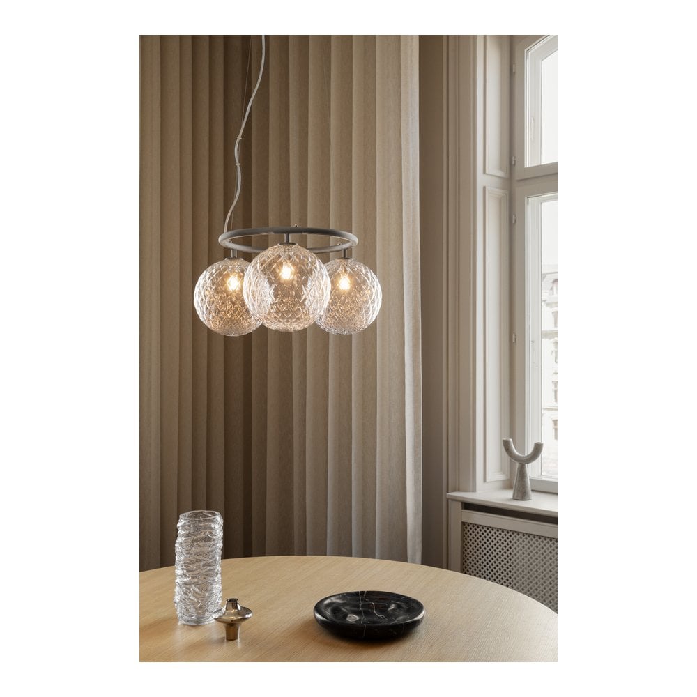 Nuura Miira 3 Light Circular Chandelier - Rock Grey & Optic Clear Glass