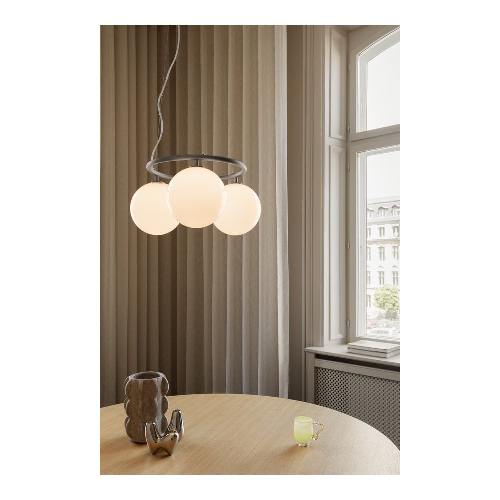 Nuura Miira 3 Light Circular Chandelier - Rock Grey & Opal Glass