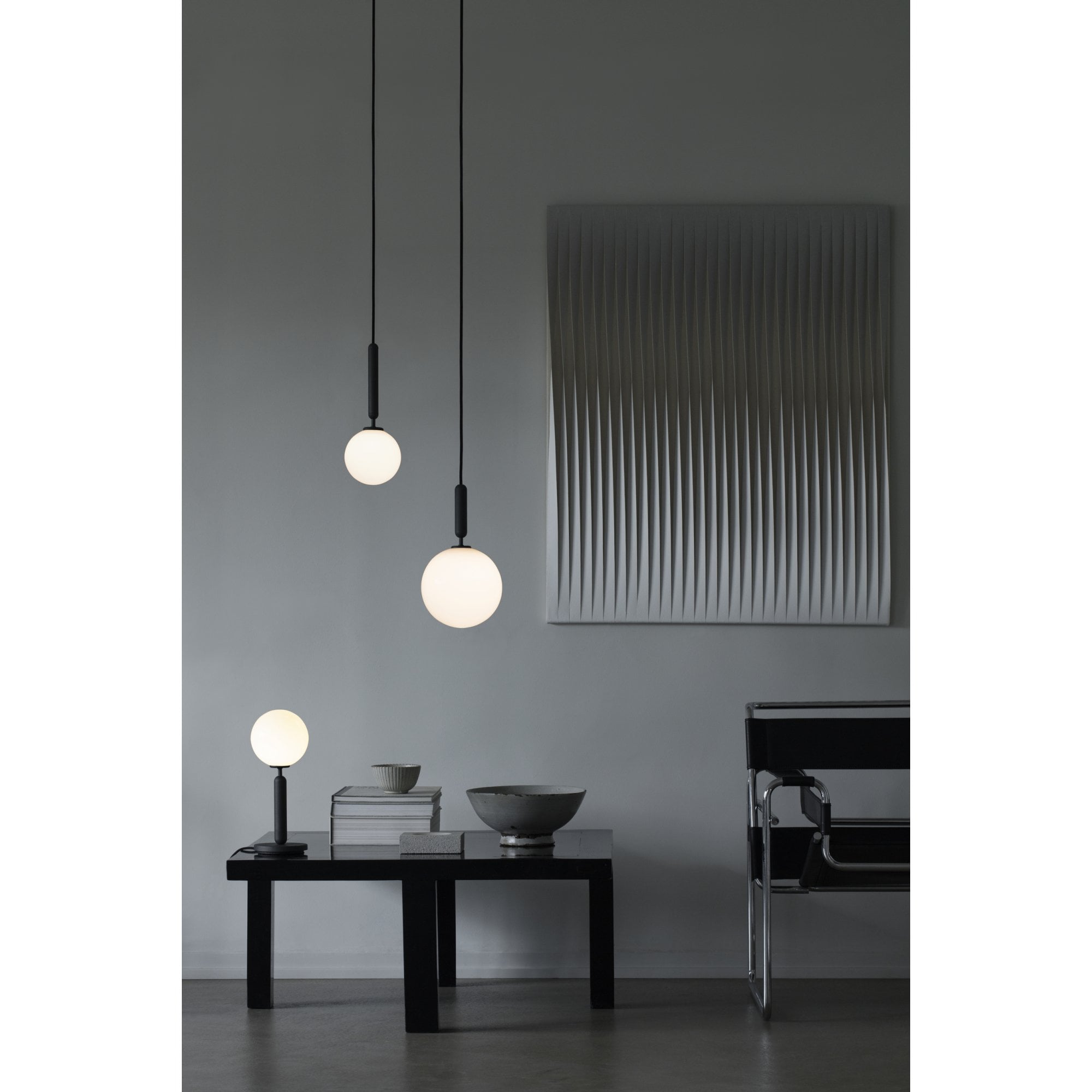 Nuura Miira Large 1 Light Pendant - Rock Grey & Opal Glass