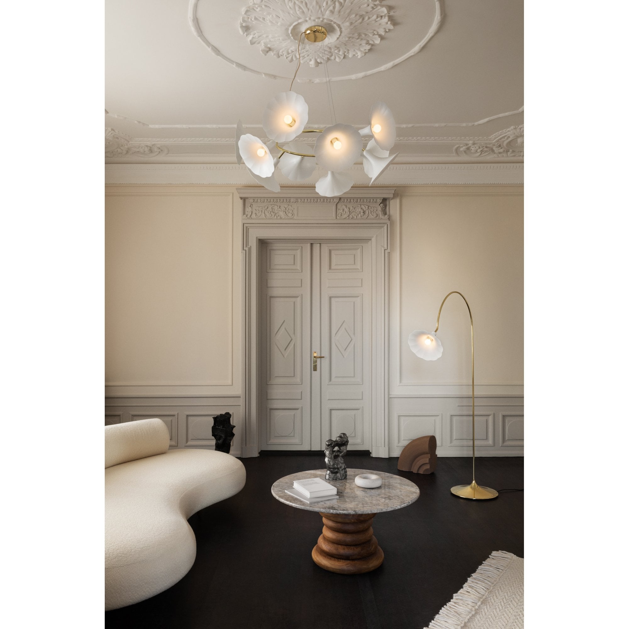 Nuura Petalii 10 Light Chandelier - White & Polished Brass