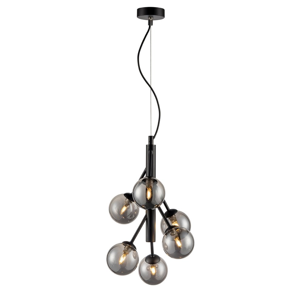 Franklite Prophecy 6 Light Adjustable Arms Pendant - Black & Smoked Glass
