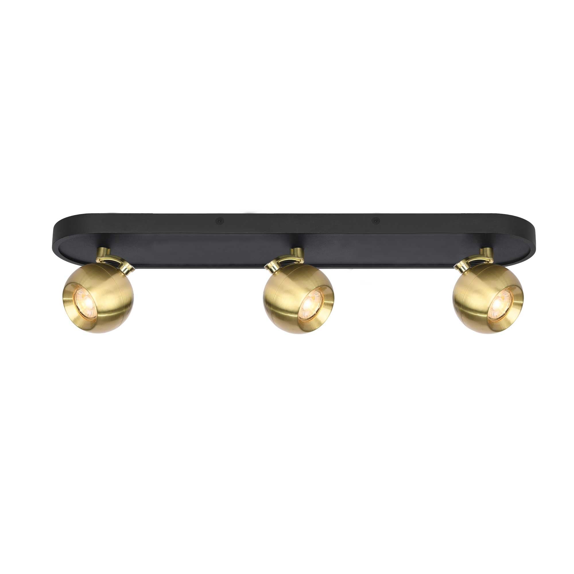 Franklite Lens 3 Light Spotlight - Matt Black & Aged Brass