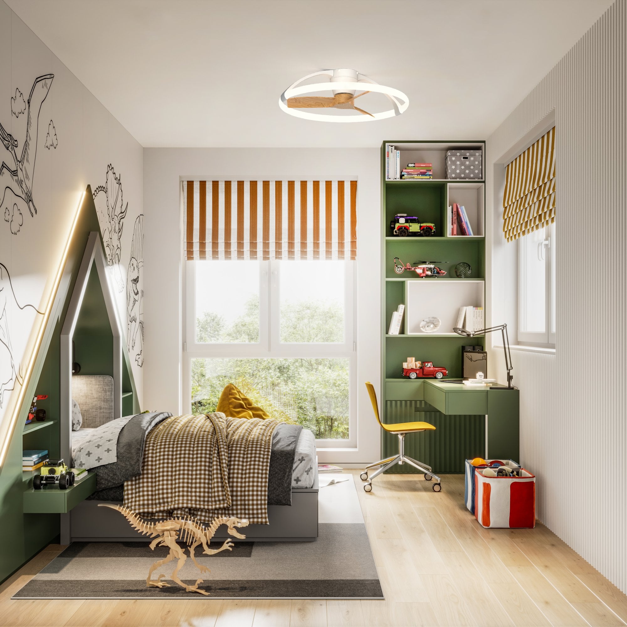 Mantra Nepal 75W LED Dimmable Ceiling Light & Fan, Remote, APP, Voice Controlled - White & Wood Effect