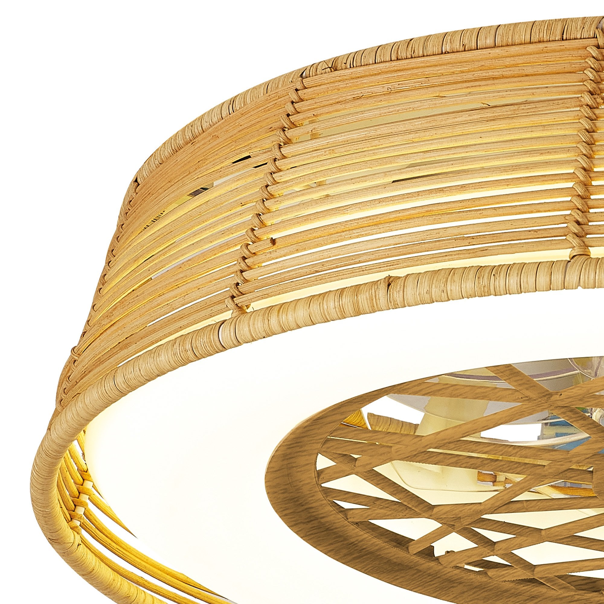 Mantra Indonesia Mini 55W LED Dimmable Ceiling Light & Fan, Remote Controlled, Beige Rattan
