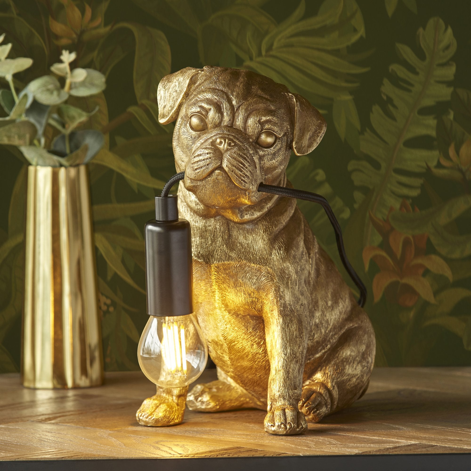 Endon Pug Puppy 1 Light Table Lamp - Vintage Gold & Matt Black