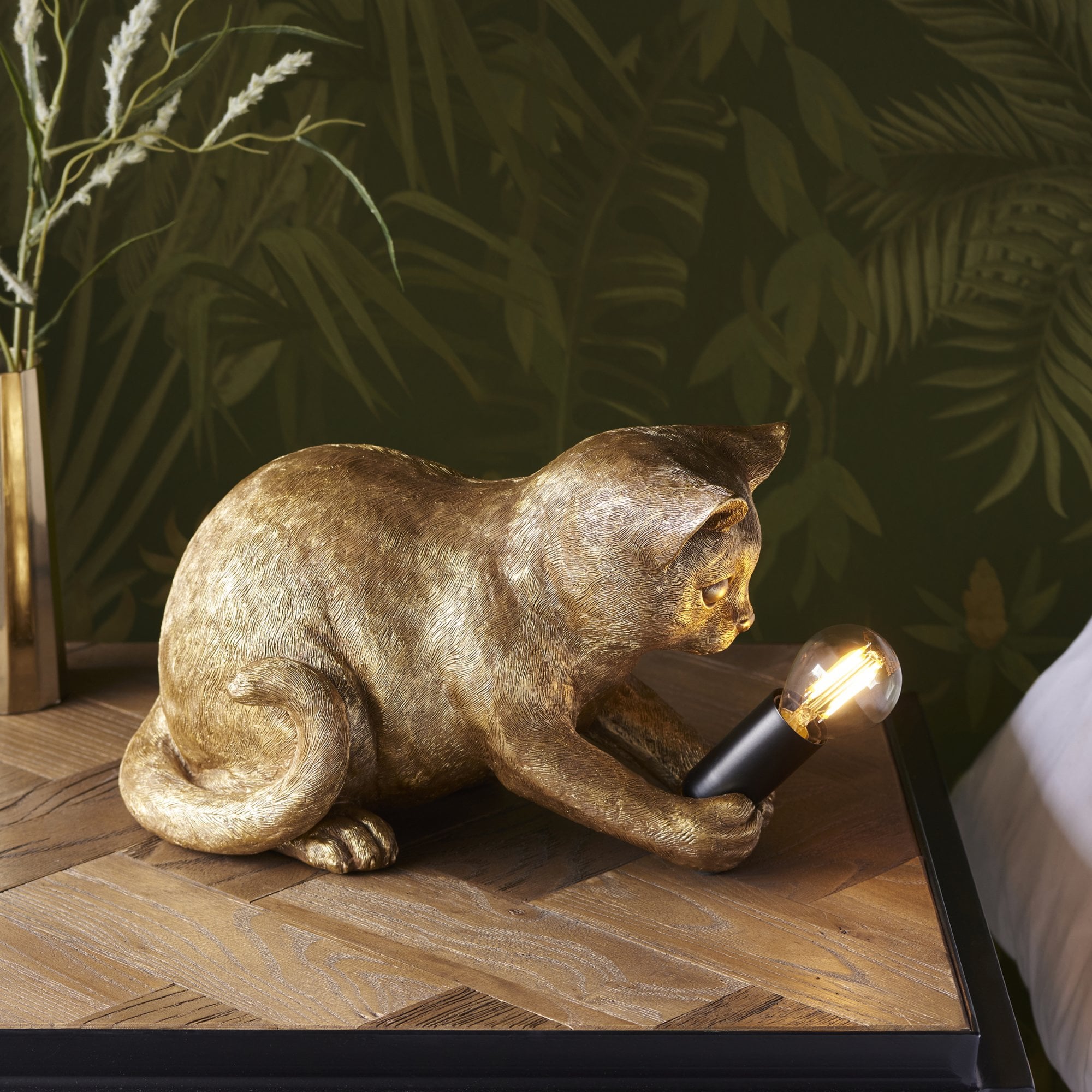 Endon Kitten 1 Light Table Lamp - Vintage Gold & Matt Black
