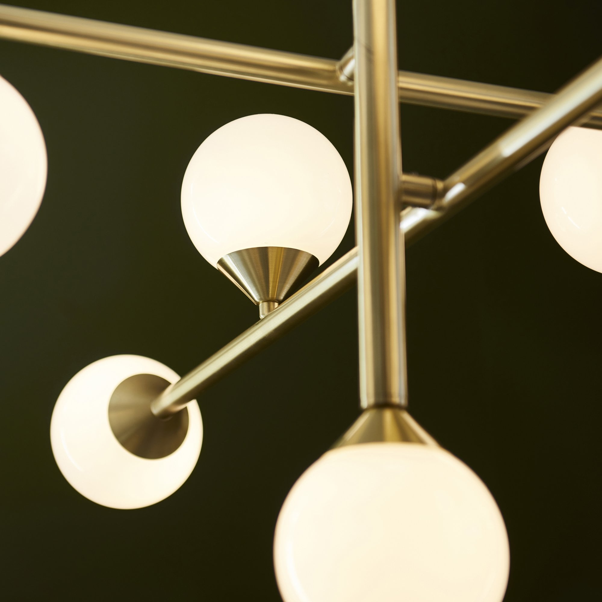 Utopia Lunar 10 Light Pendant - Satin Brushed Gold & Gloss White Glass