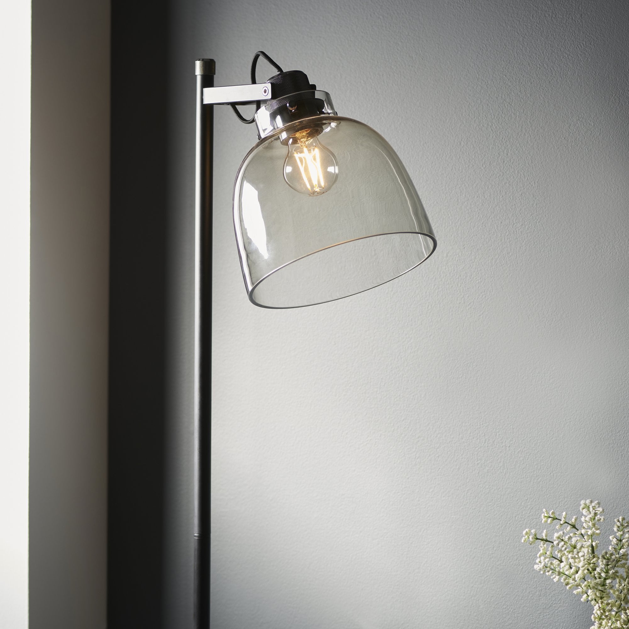 Utopia Pitch 1 Light Floor Lamp - Black Chrome & Tinted Glass
