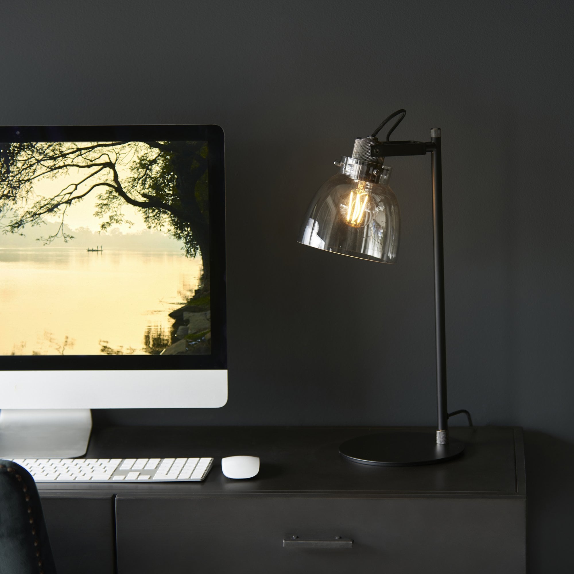 Utopia Pitch 1 Light Table Lamp - Black Chrome & Tinted Glass