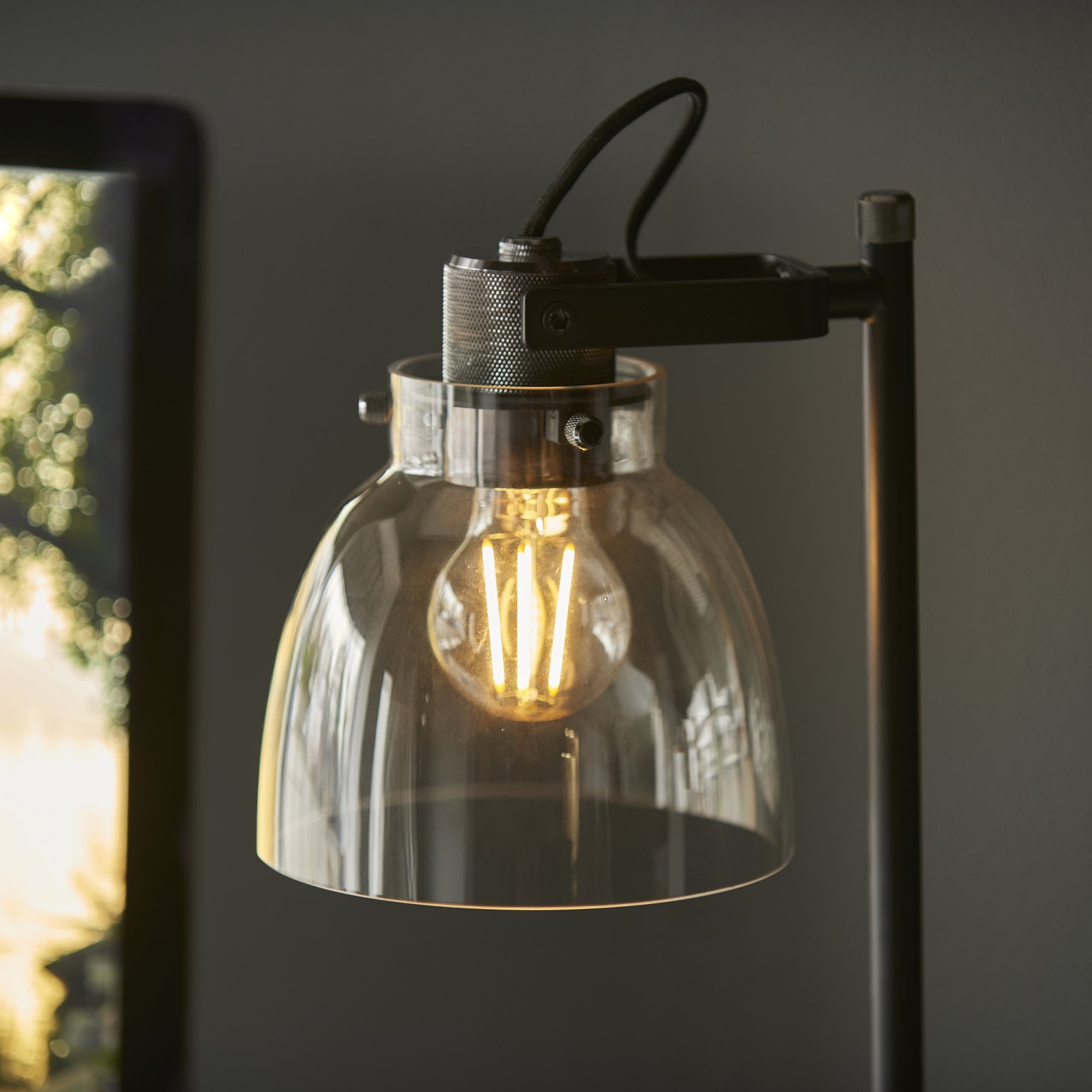 Utopia Pitch 1 Light Table Lamp - Black Chrome & Tinted Glass