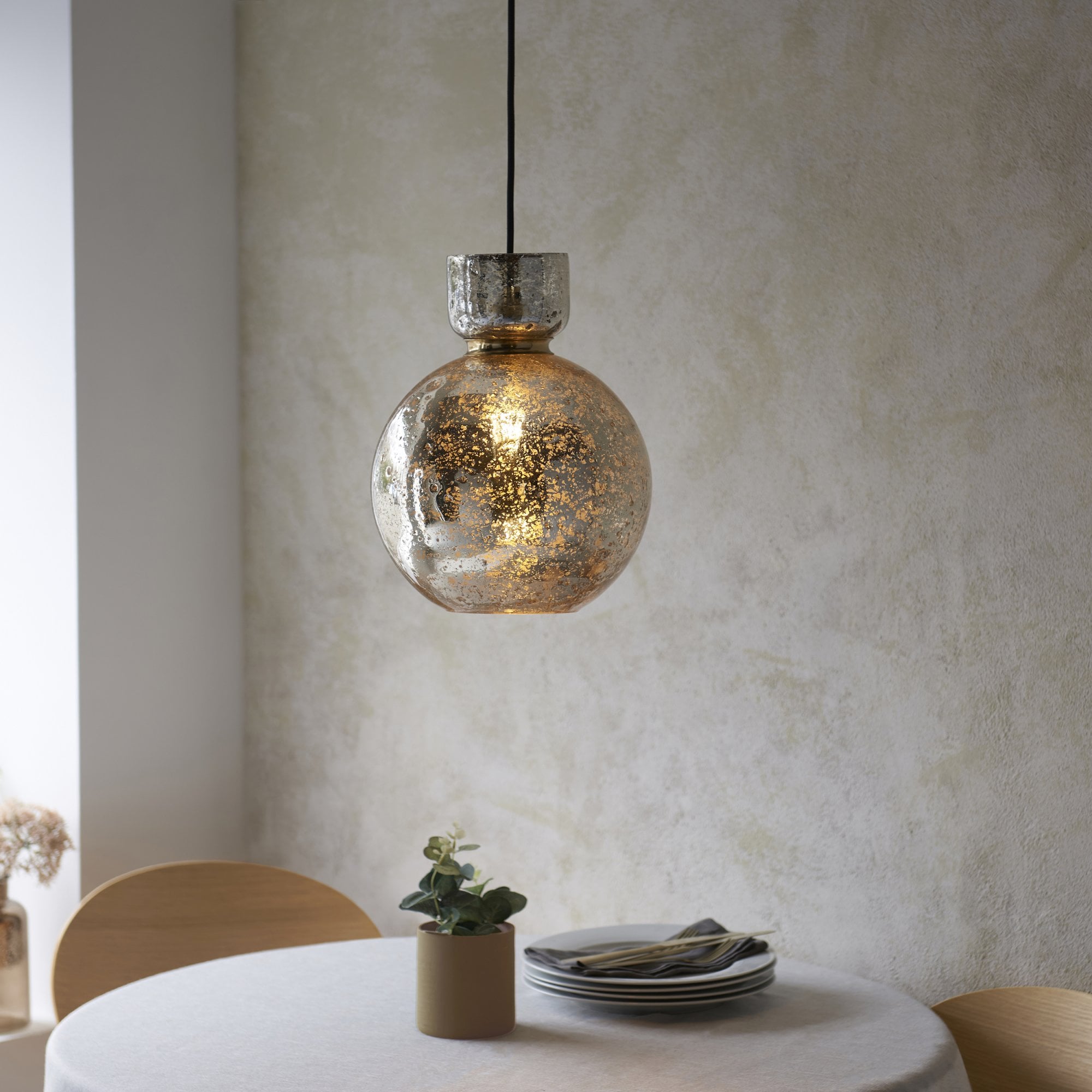 Utopia Cosmos 1 Light Pendant - Brass & Mercury Glass