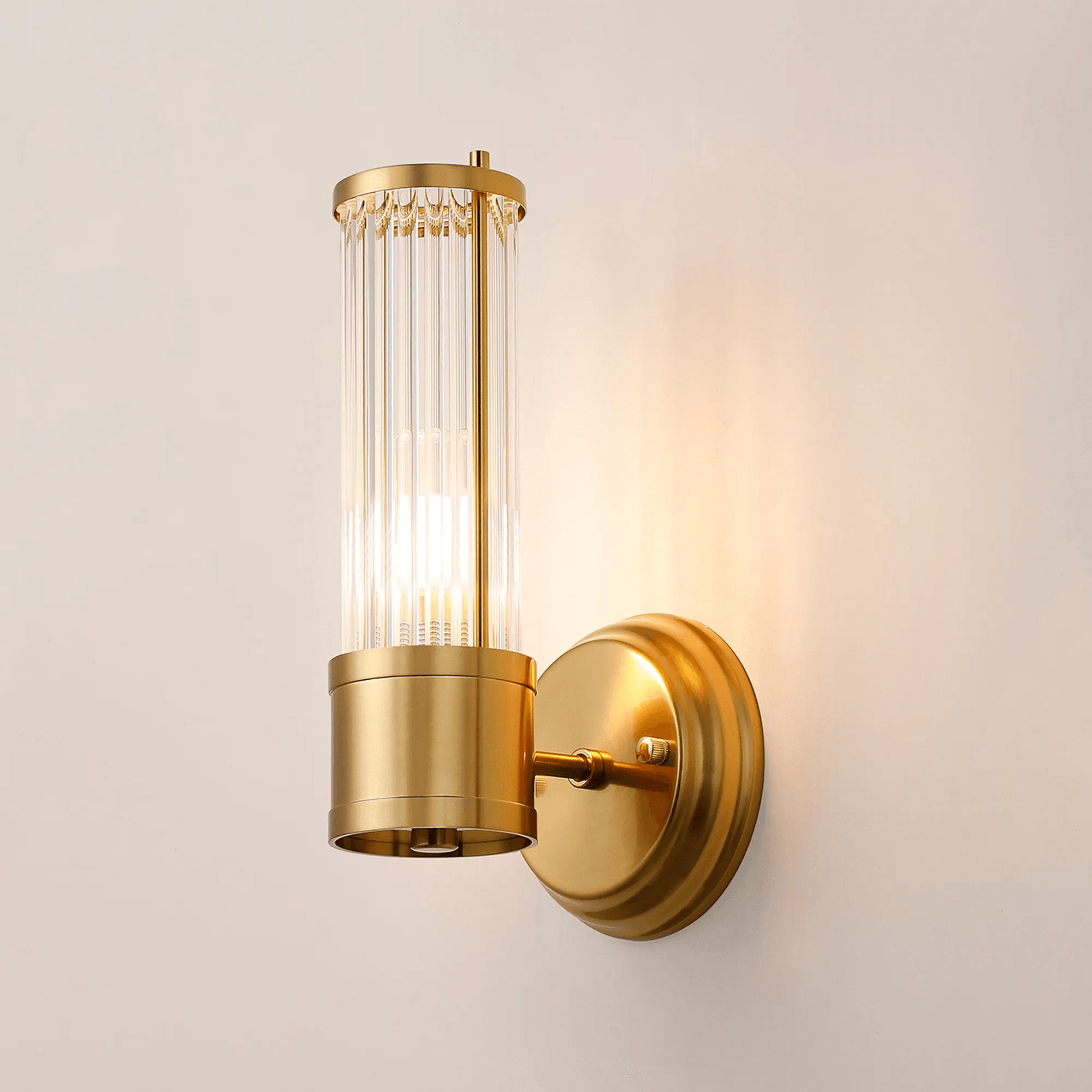Fabula Wedgewood 1 Light Glass Rod Wall Bracket IP44 - Gold & Clear Glass
