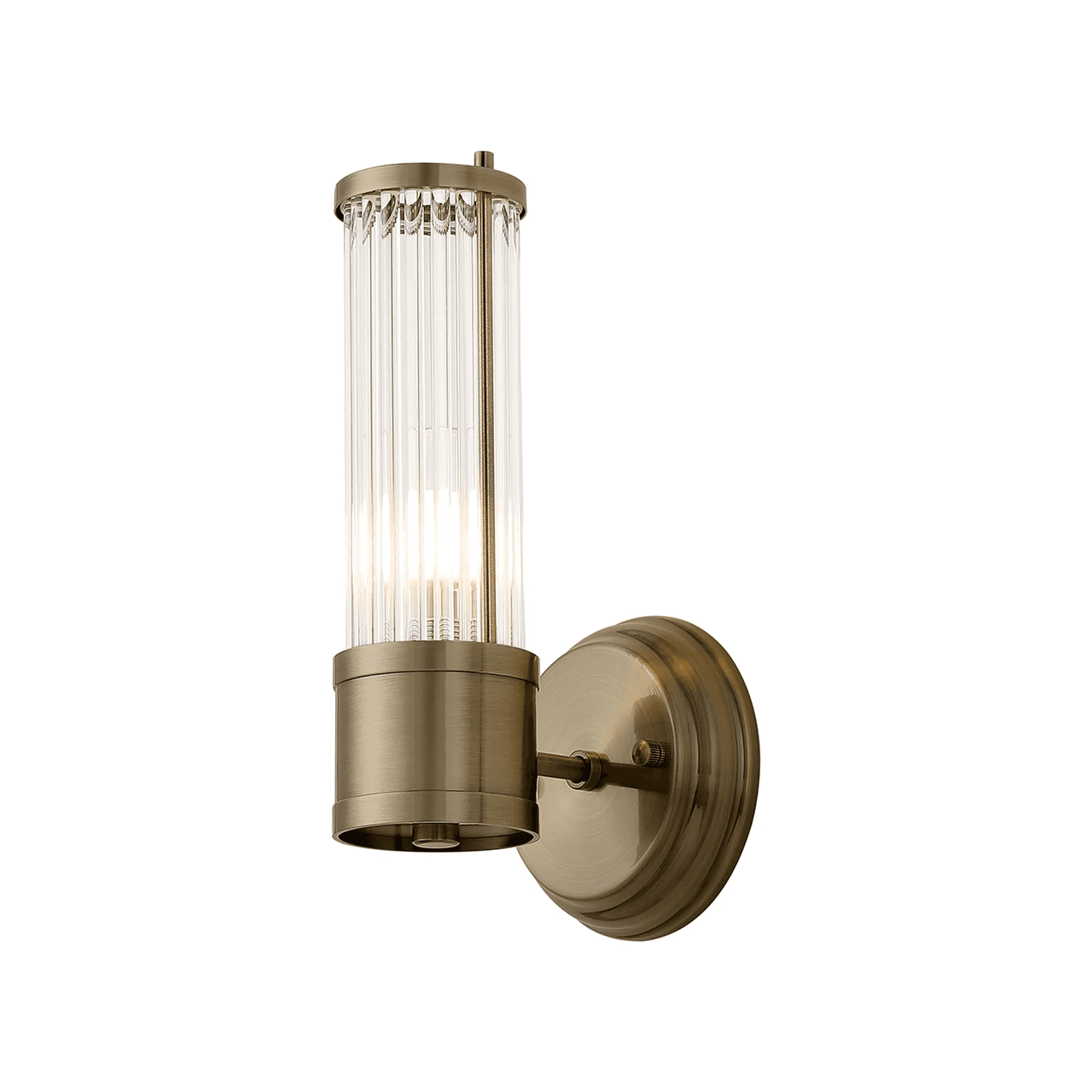 Fabula Wedgewood 1 Light Glass Rod Wall Bracket IP44 - Antique Brass & Clear Glass