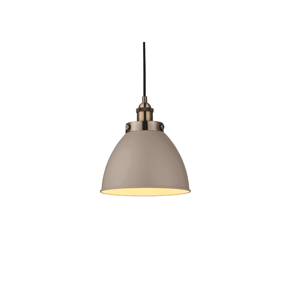 Endon Franklin Small Single Light Pendant - Taupe & Antique Brass Plate