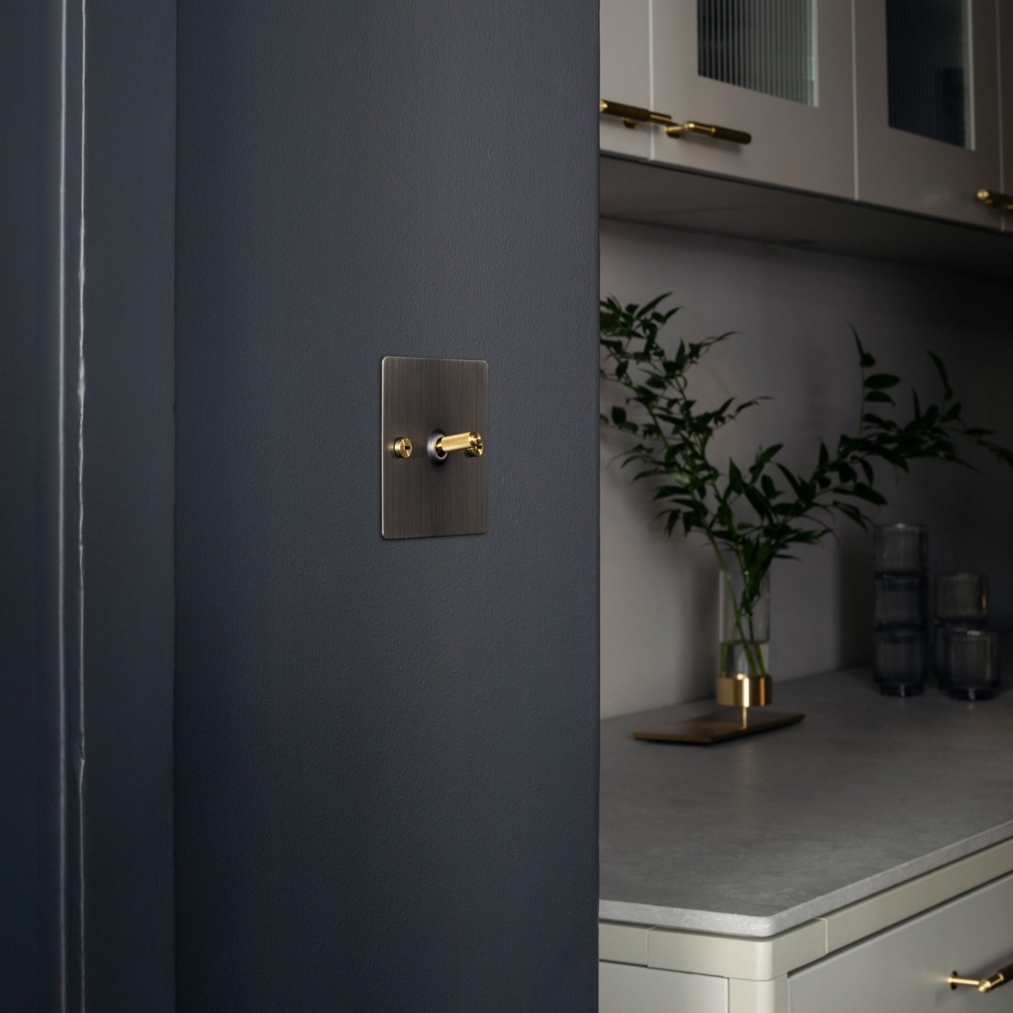 Buster + Punch 1G Toggle Light Switch - Smoked Bronze Back Plate & Cross Knurl Pattern