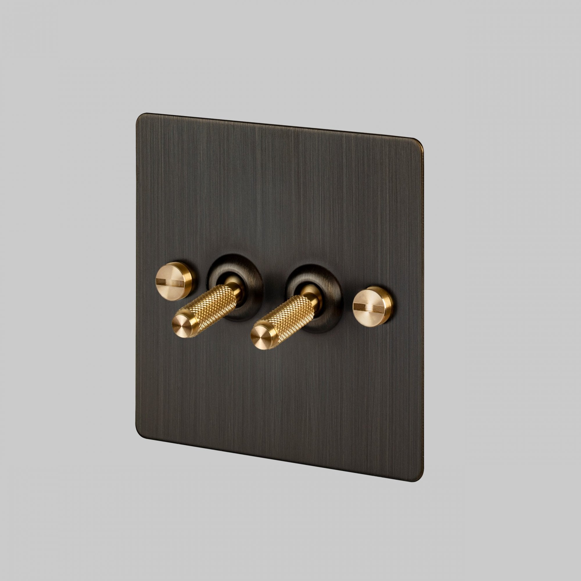 Buster + Punch 2G Toggle Light Switch - Smoked Bronze Back Plate & Cross Knurl Pattern