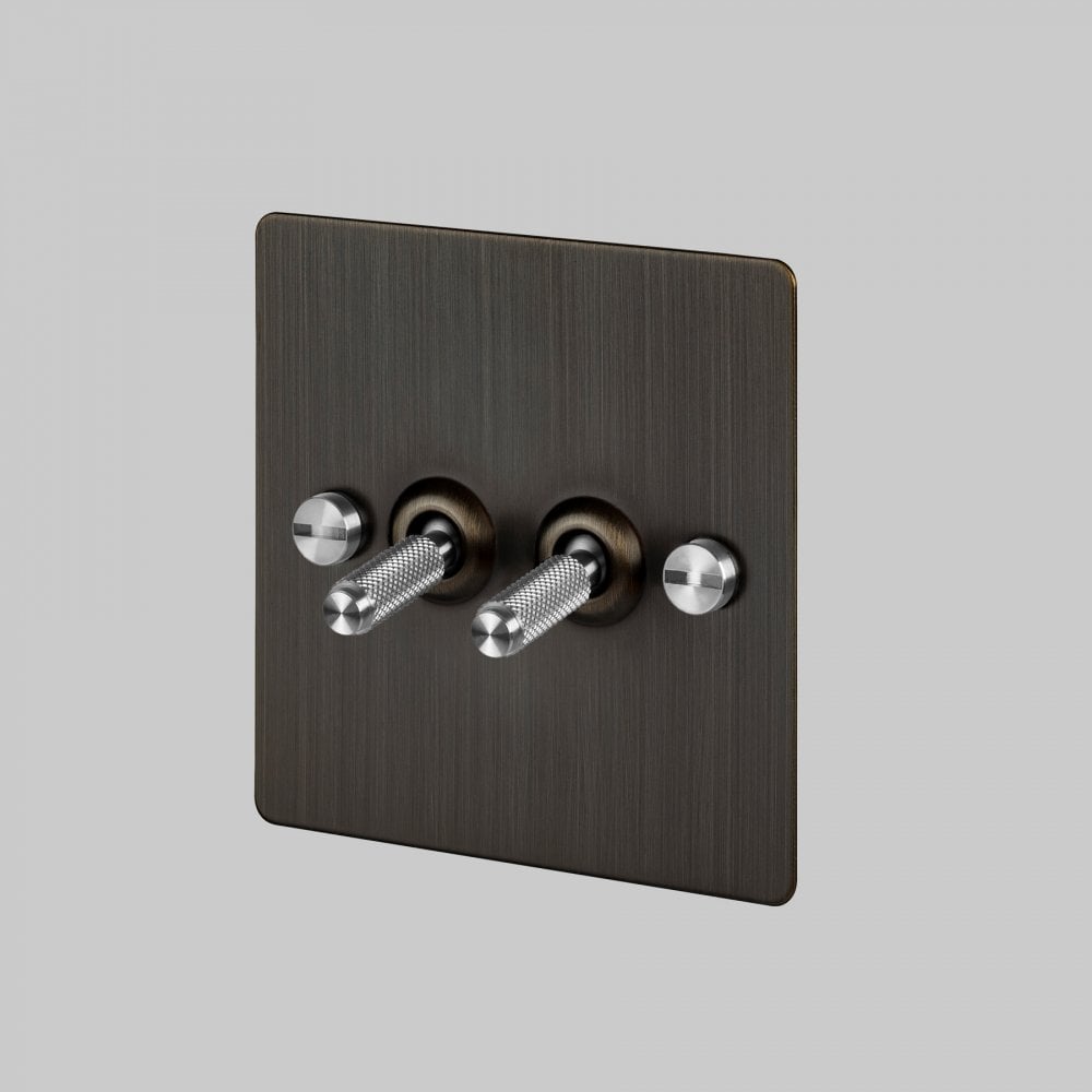 Buster + Punch 2G Toggle Light Switch - Smoked Bronze Back Plate & Cross Knurl Pattern