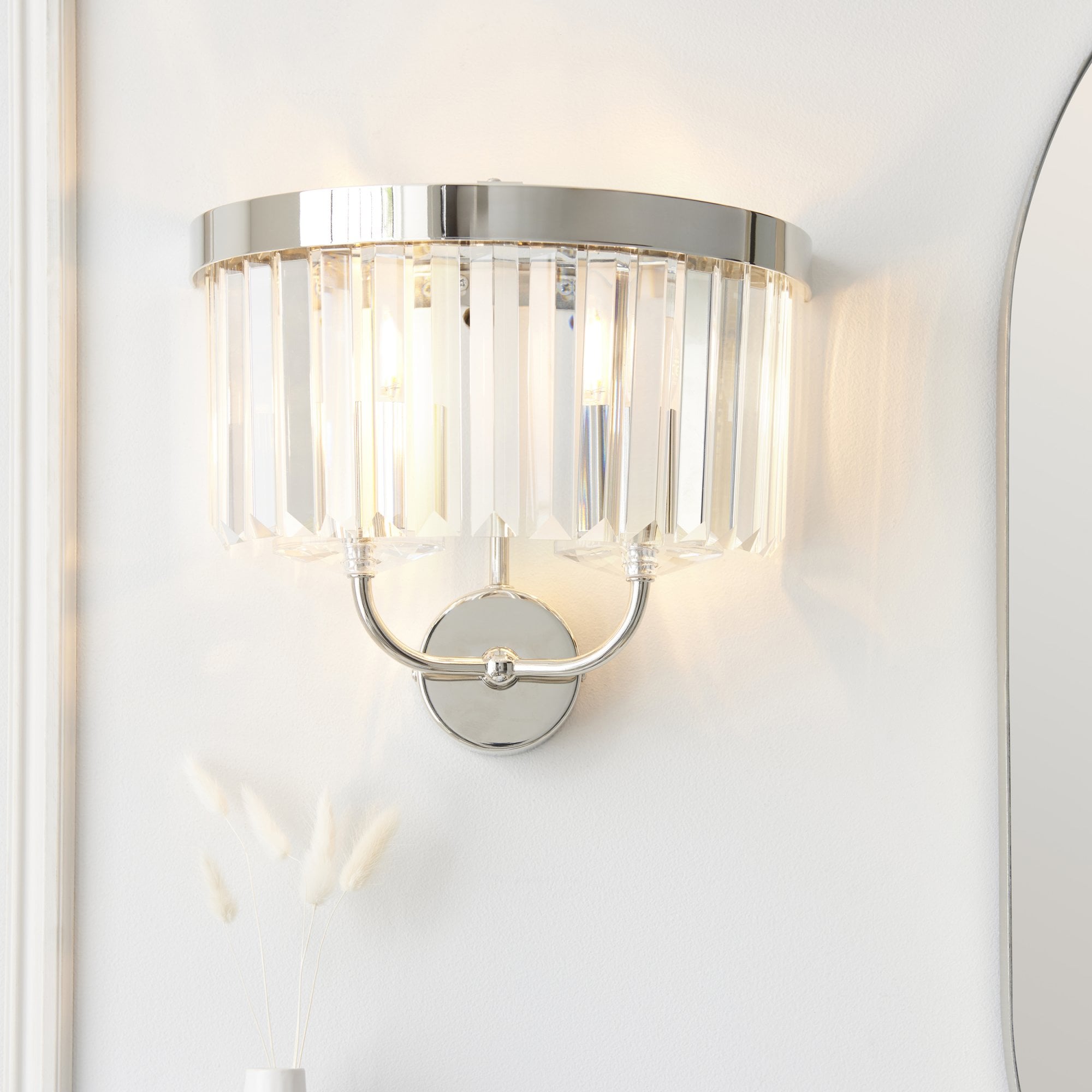 Utopia Martini 2 Light Wall Light - Bright Nickel & Clear Cut Glass