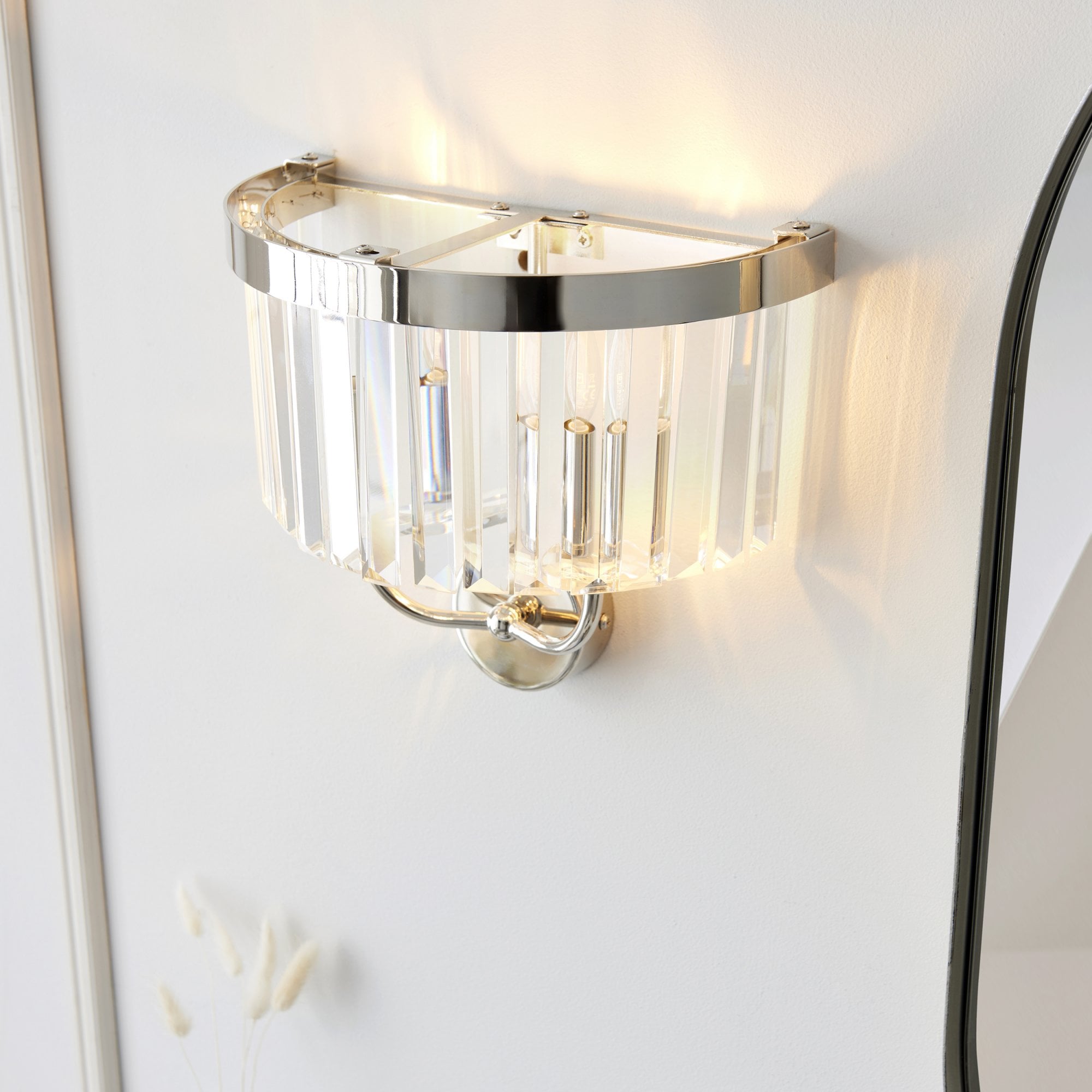 Utopia Martini 2 Light Wall Light - Bright Nickel & Clear Cut Glass