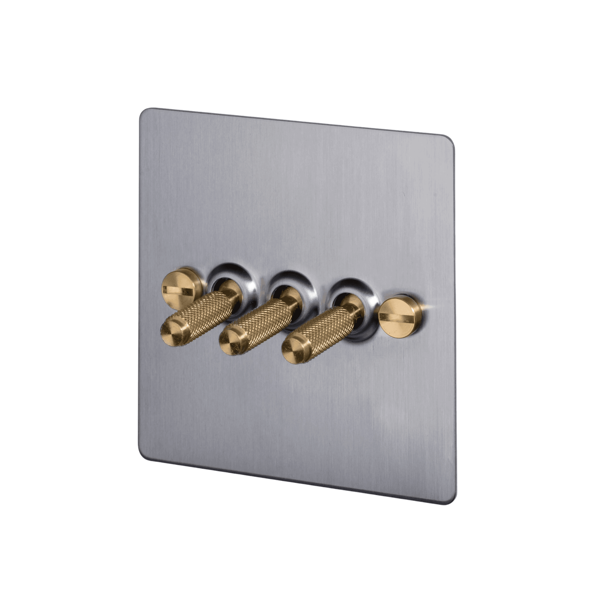 Buster + Punch 3G Toggle Light Switch - Steel Back Plate & Brass Cross Knurl Pattern