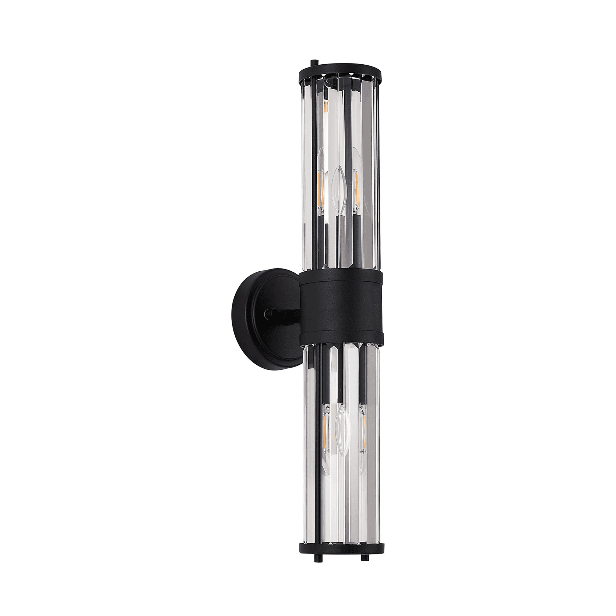 Fabula Ives 2 Light Crystal Rod Up & Down Light IP44 - Satin Black & Clear Crystal