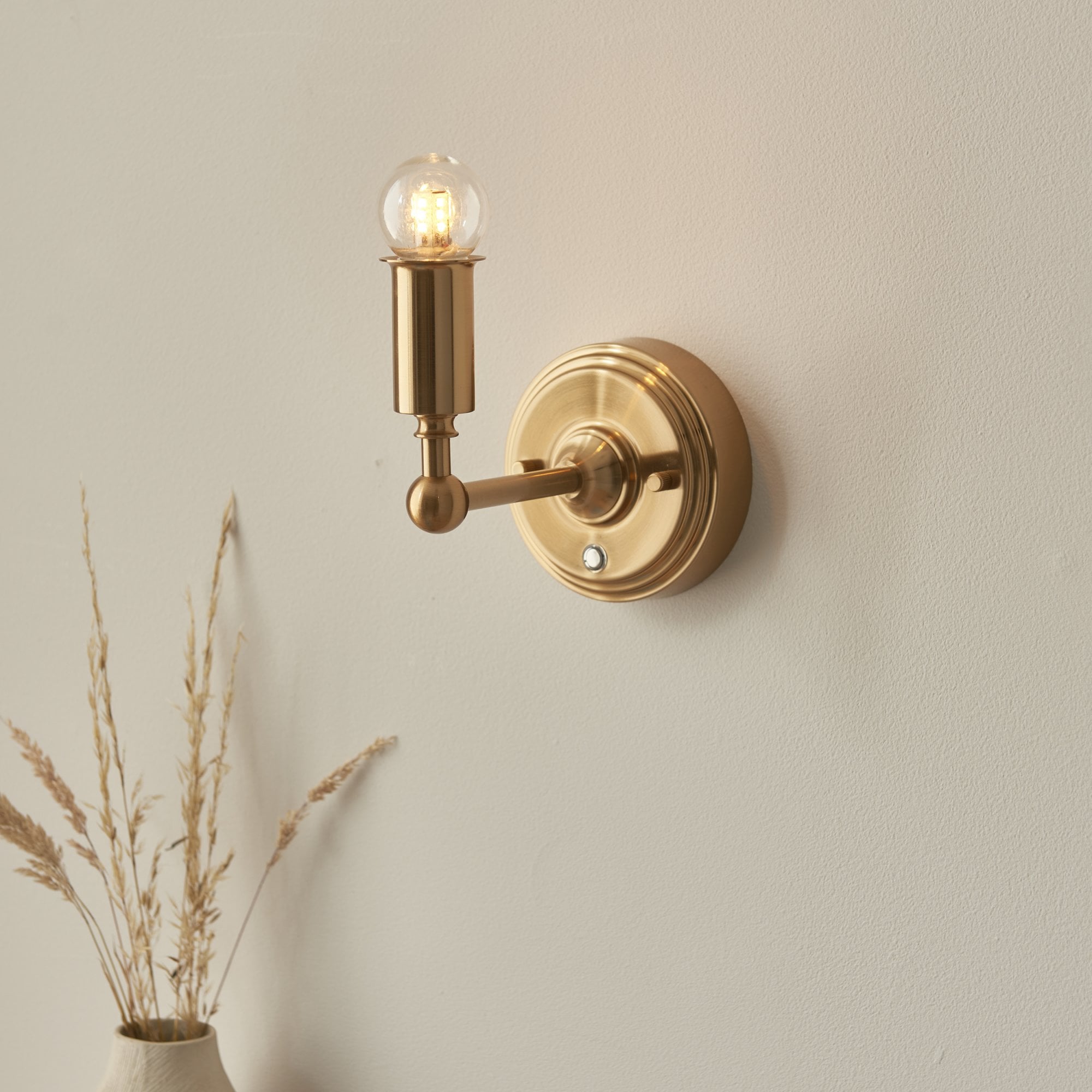 Endon Burley Rechargeable Single Light Wall - Brushed Aged Brass Plate