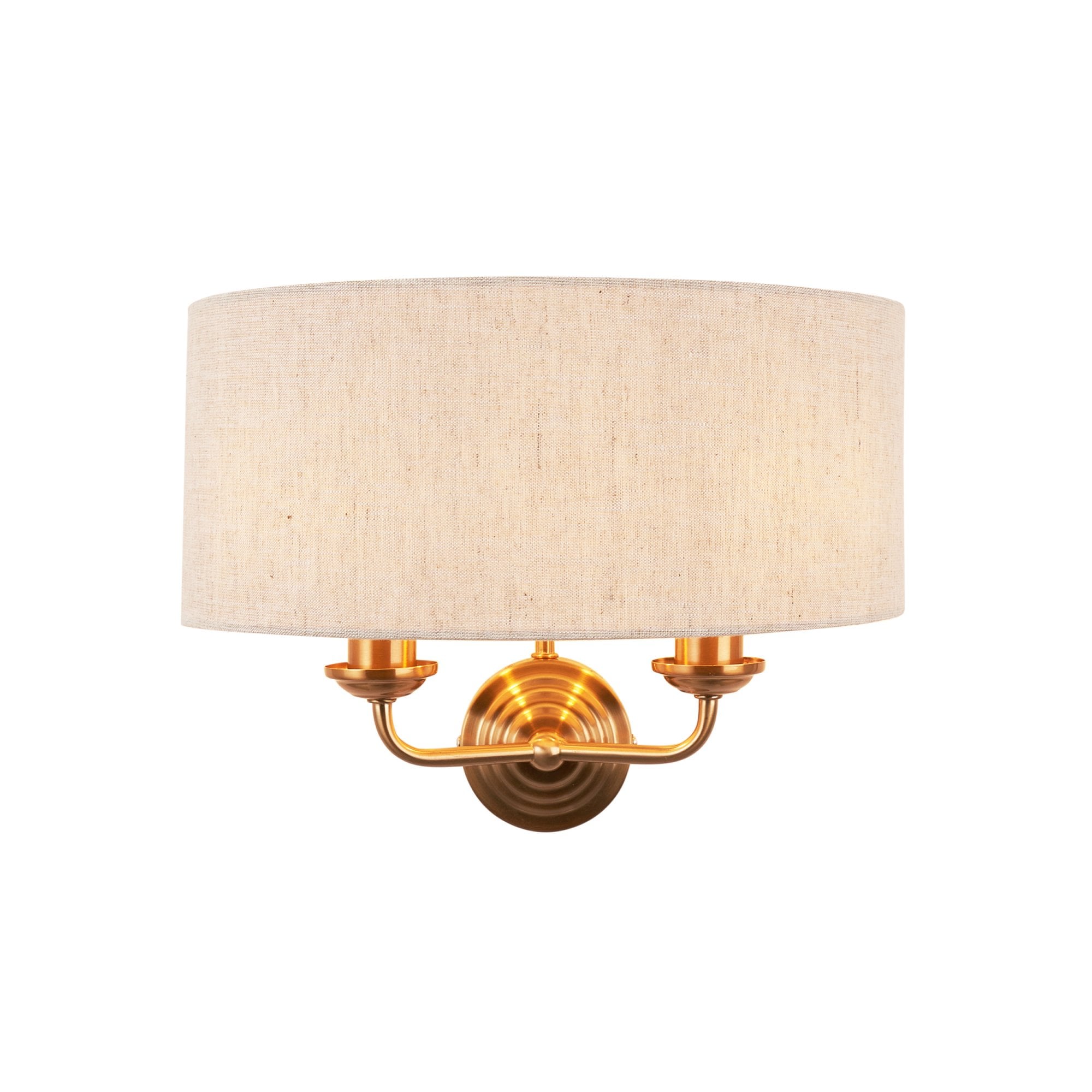 Endon Highclere 2 Light Wall - Vintage Brass & Natural Linen