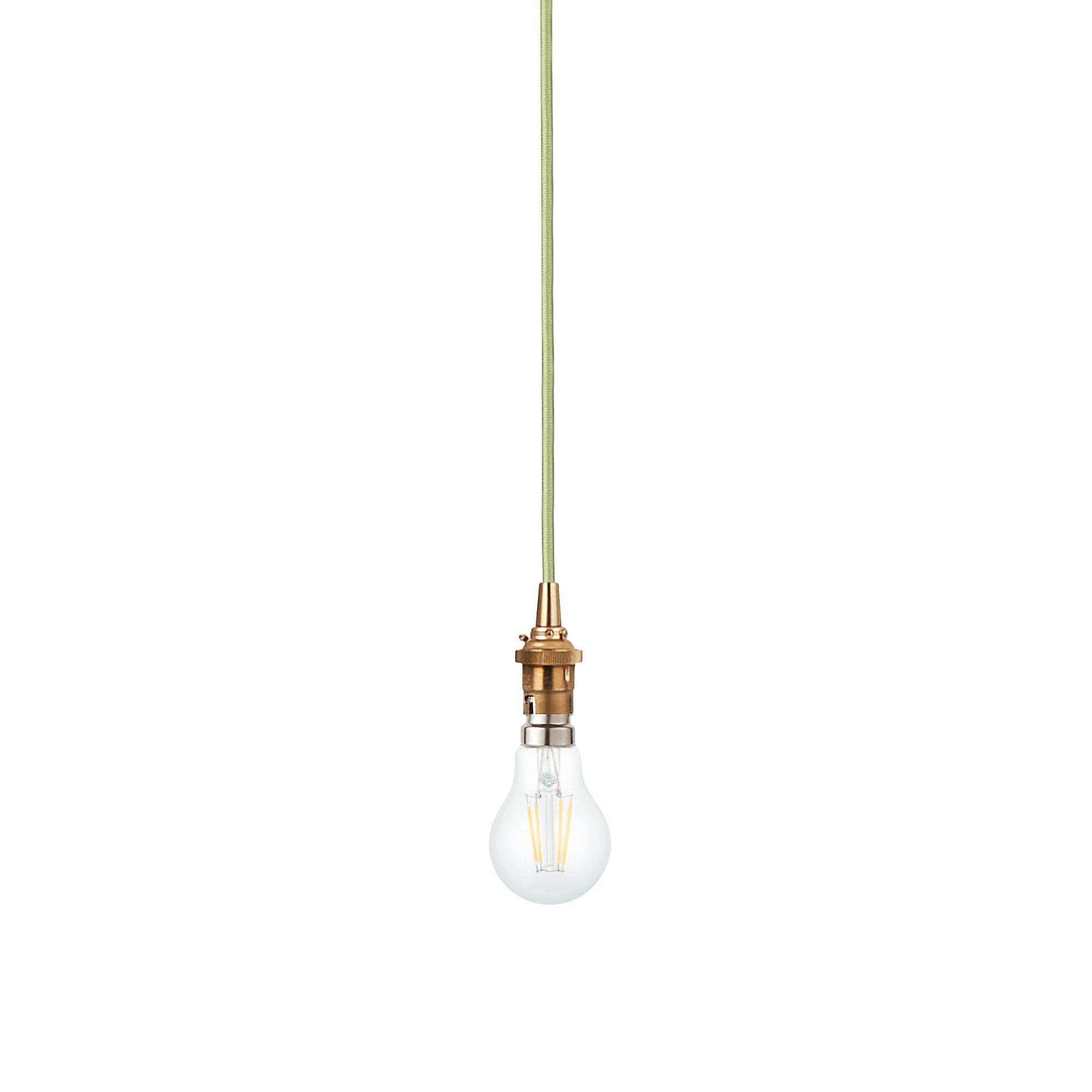 Endon Eltham Single Light Pendant - Brushed Aged Brass Plate & Green Flex