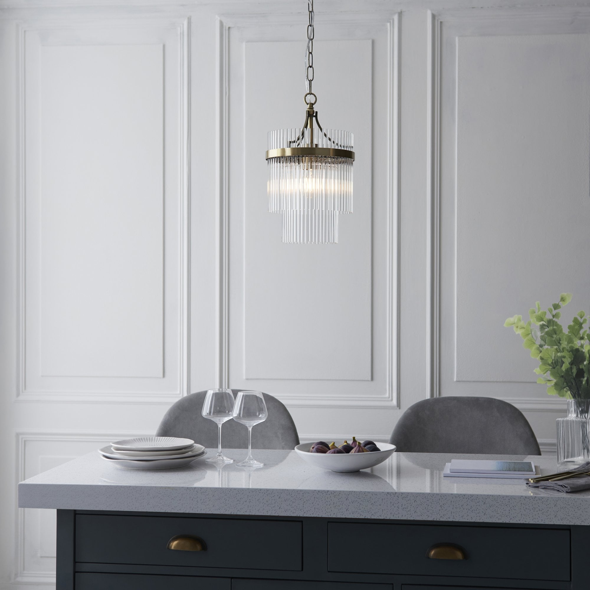 Endon Marietta Single Light Pendant - Antique Brass Plate & Clear Glass
