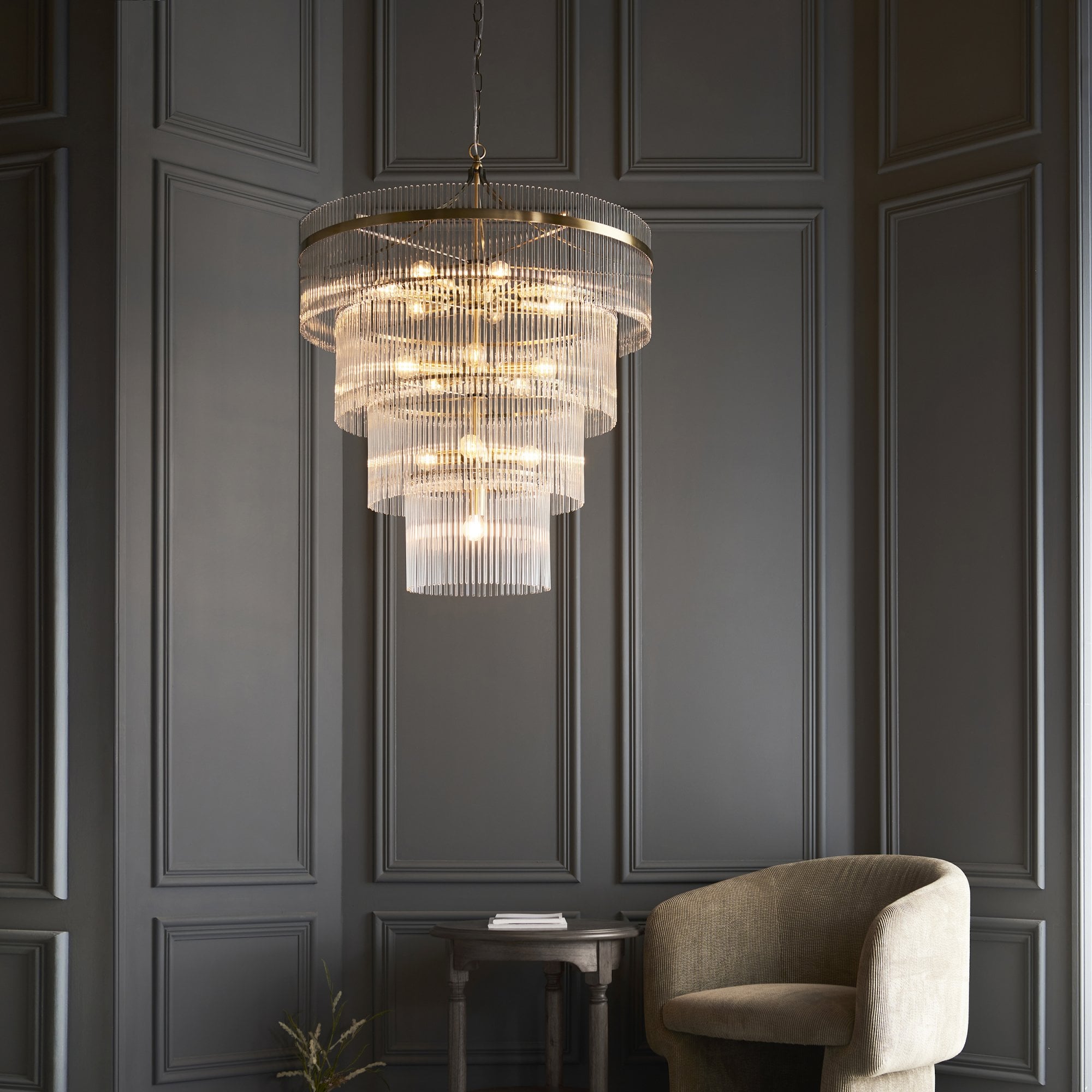 Endon Marietta 16 Light Pendant - Antique Brass Plate & Clear Glass