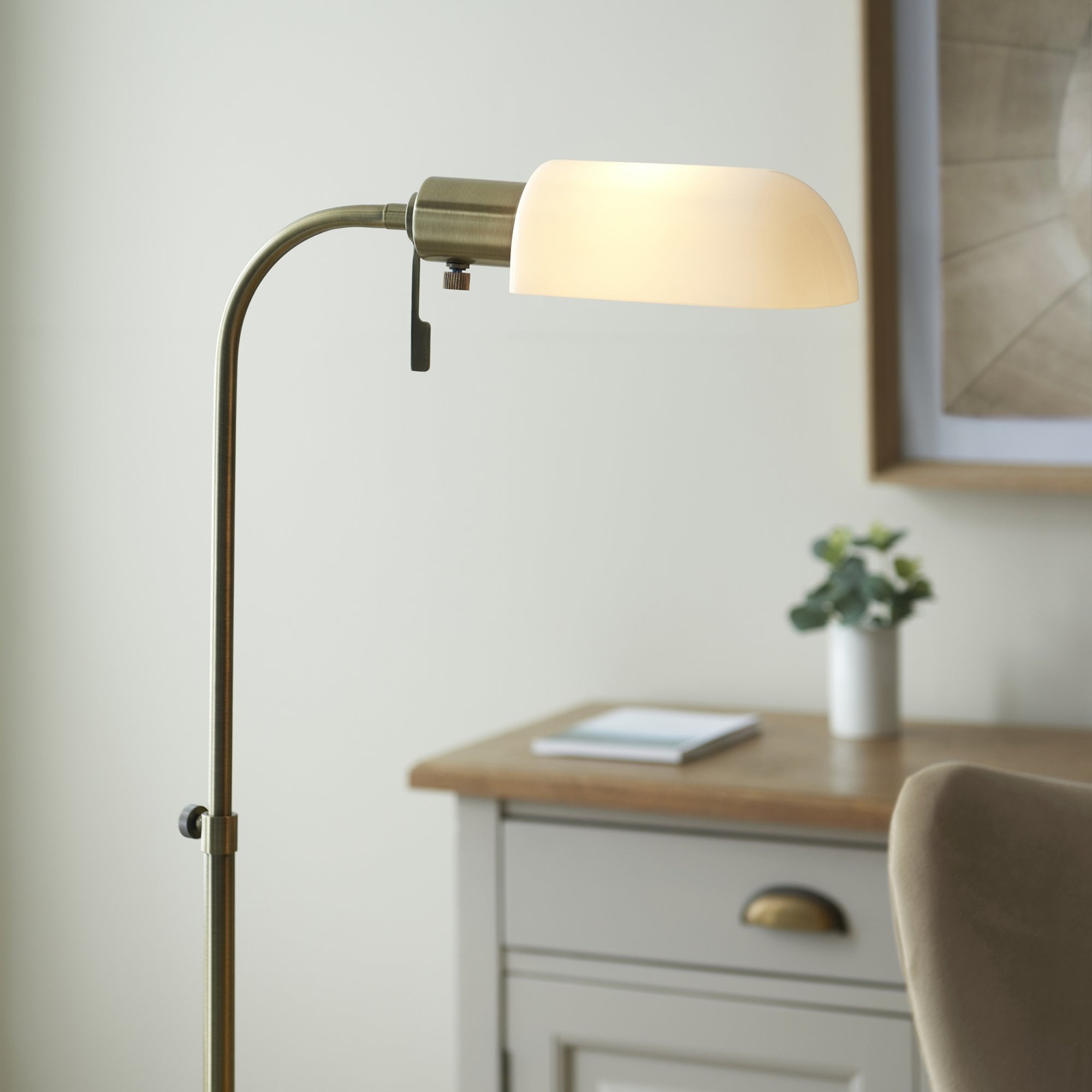 Endon Pharmacy Single Light Floor - Antique Brass Plate & Opal Glass