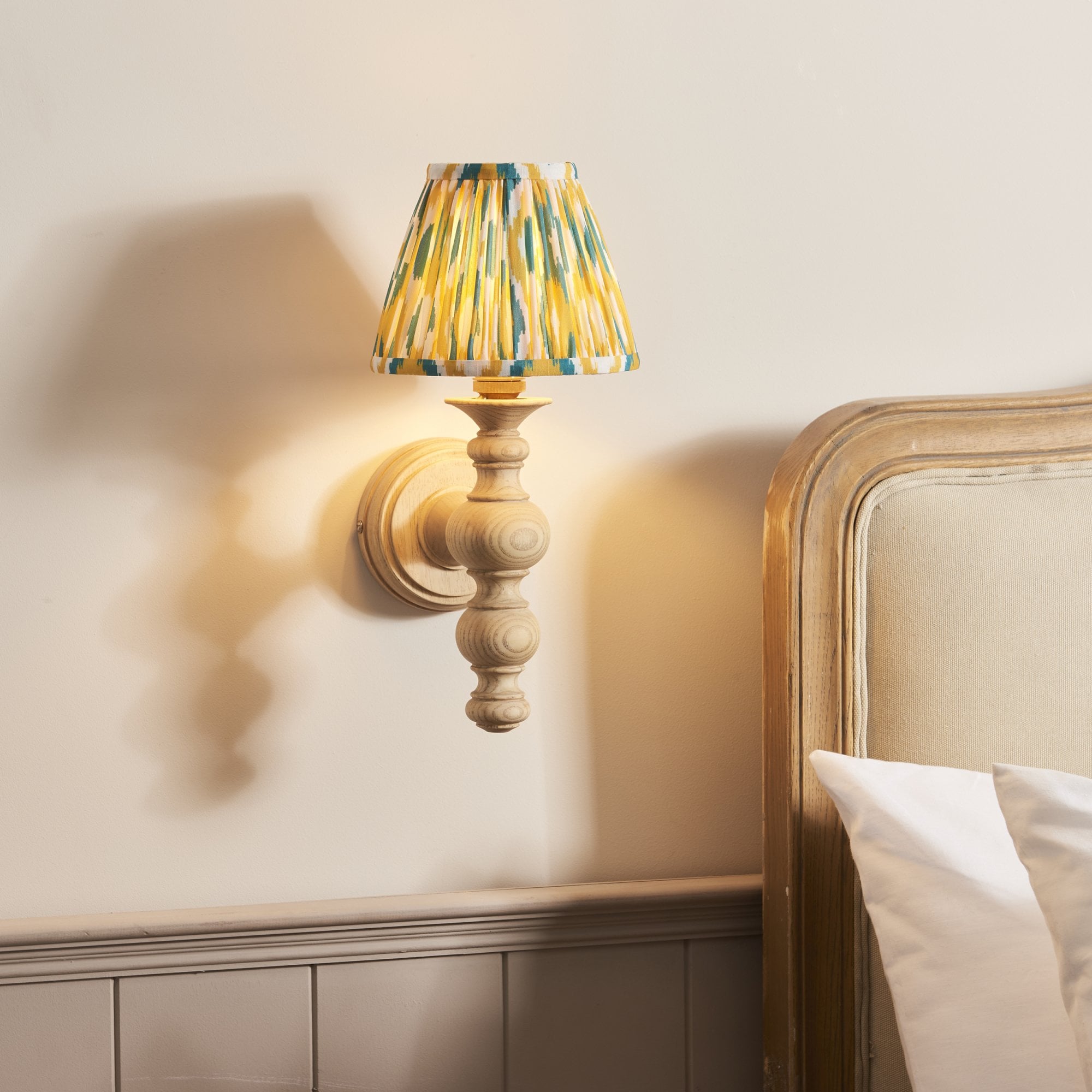 Endon Bibury Wall Light & Ikat 16cm Yellow & Jade Shade