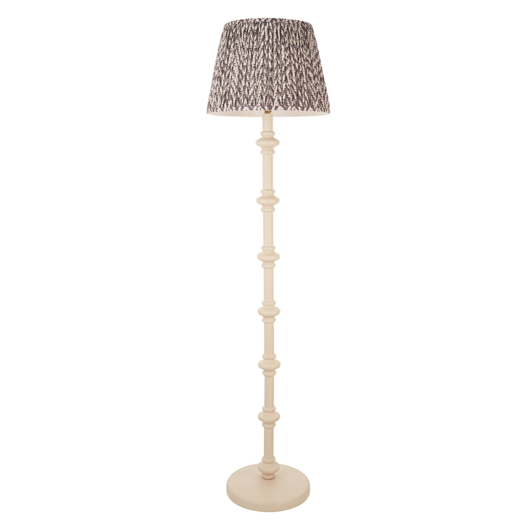 Endon Carnaby Satin Almond White Floor Lamp & Leaf 40cm Pearl Grey Shade