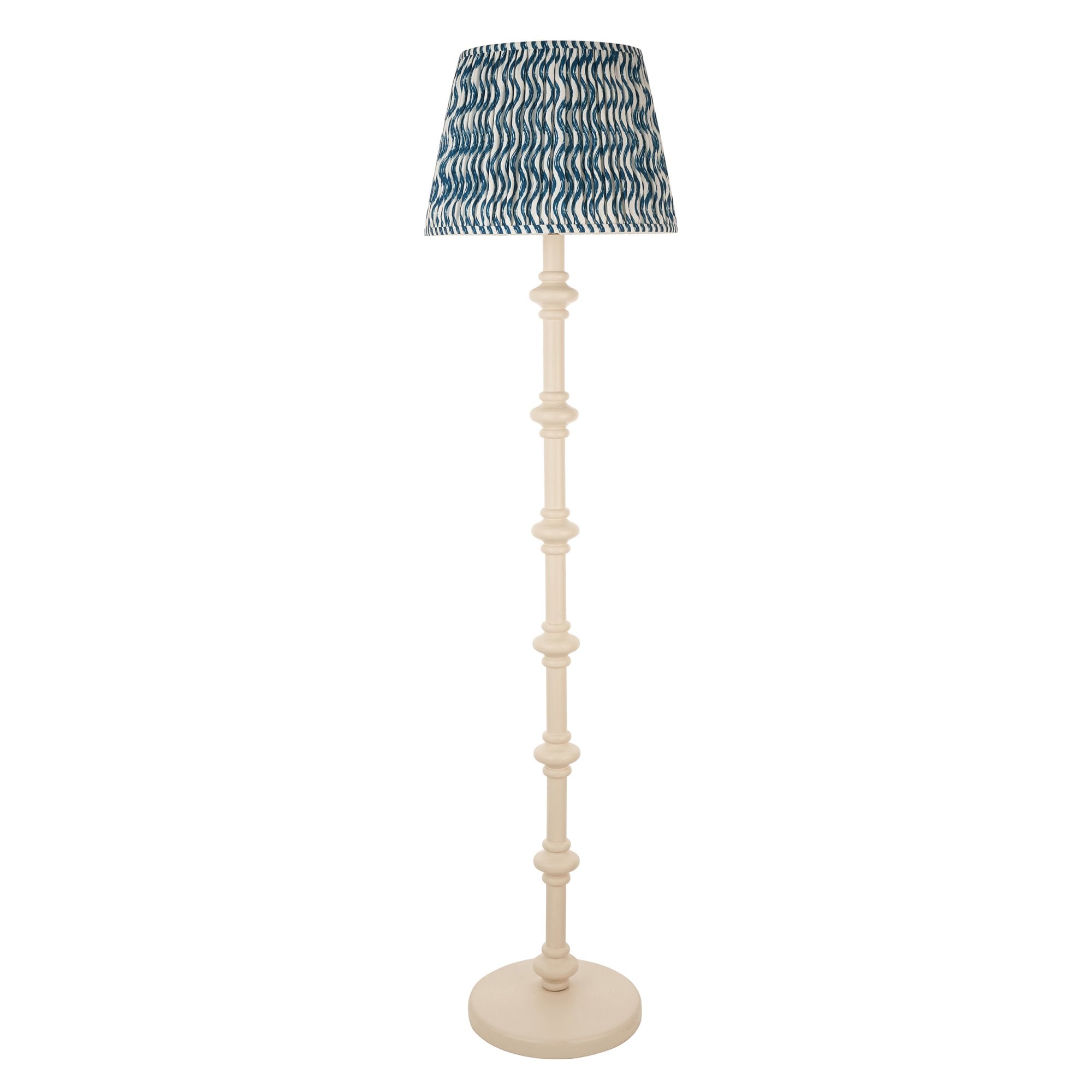 Endon Carnaby Satin Almond White Floor Lamp & Ripple 40cm Marlin Blue Shade