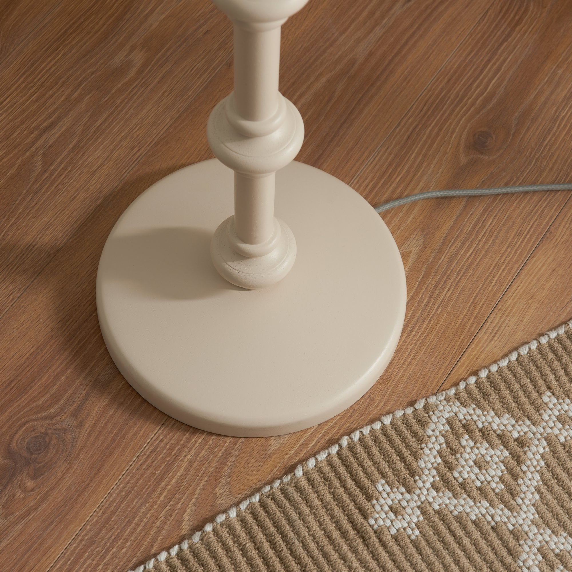 Endon Carnaby Satin Almond White Floor Lamp & Ikat 40cm Pearl Grey Shade