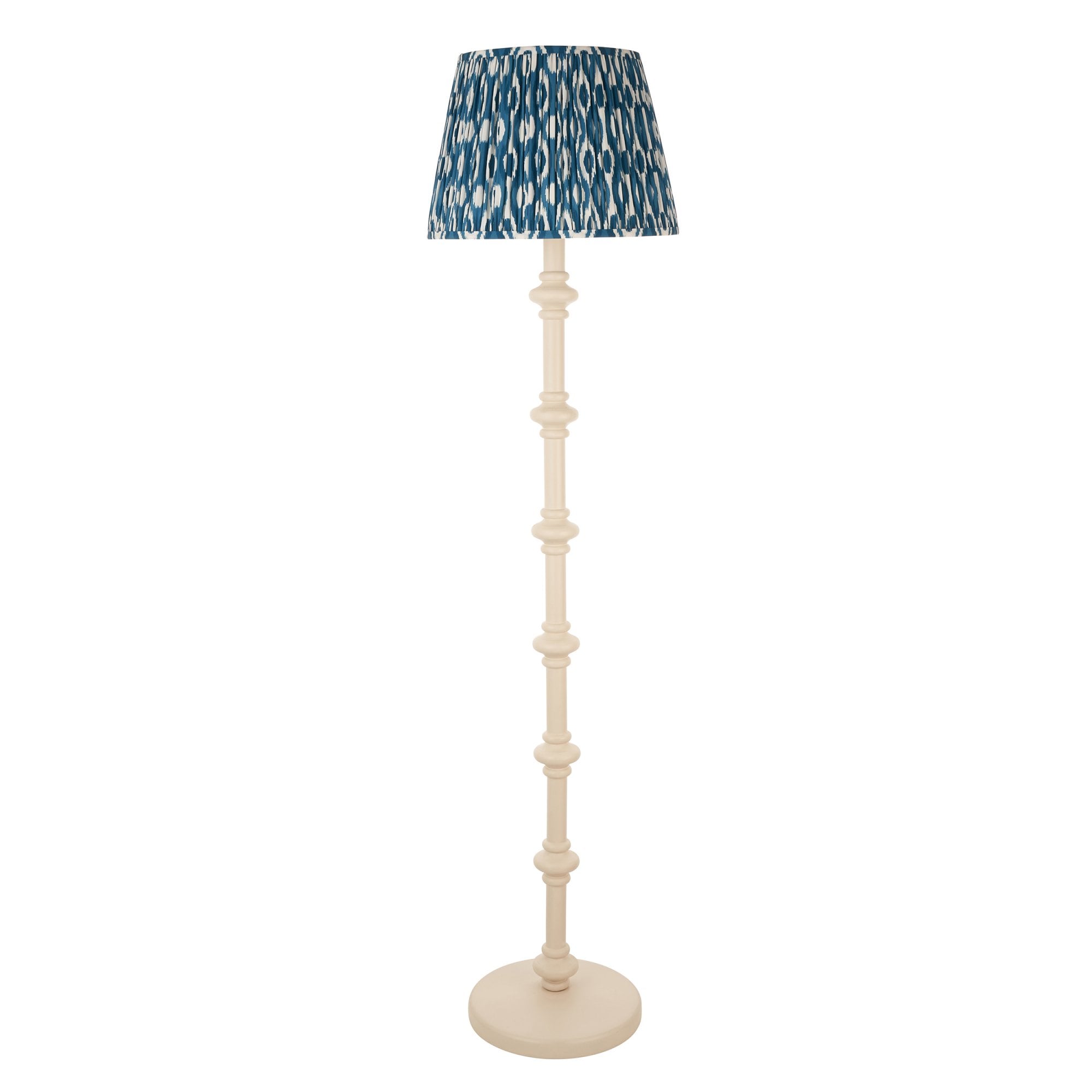 Endon Carnaby Satin Almond White Floor Lamp & Ikat 40cm Marlin Blue Shade
