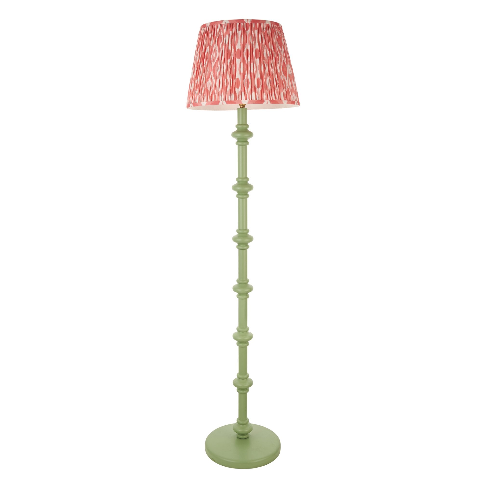 Endon Carnaby Satin Cotswold Green Floor Lamp & Ikat 40cm Coral Pink Shade