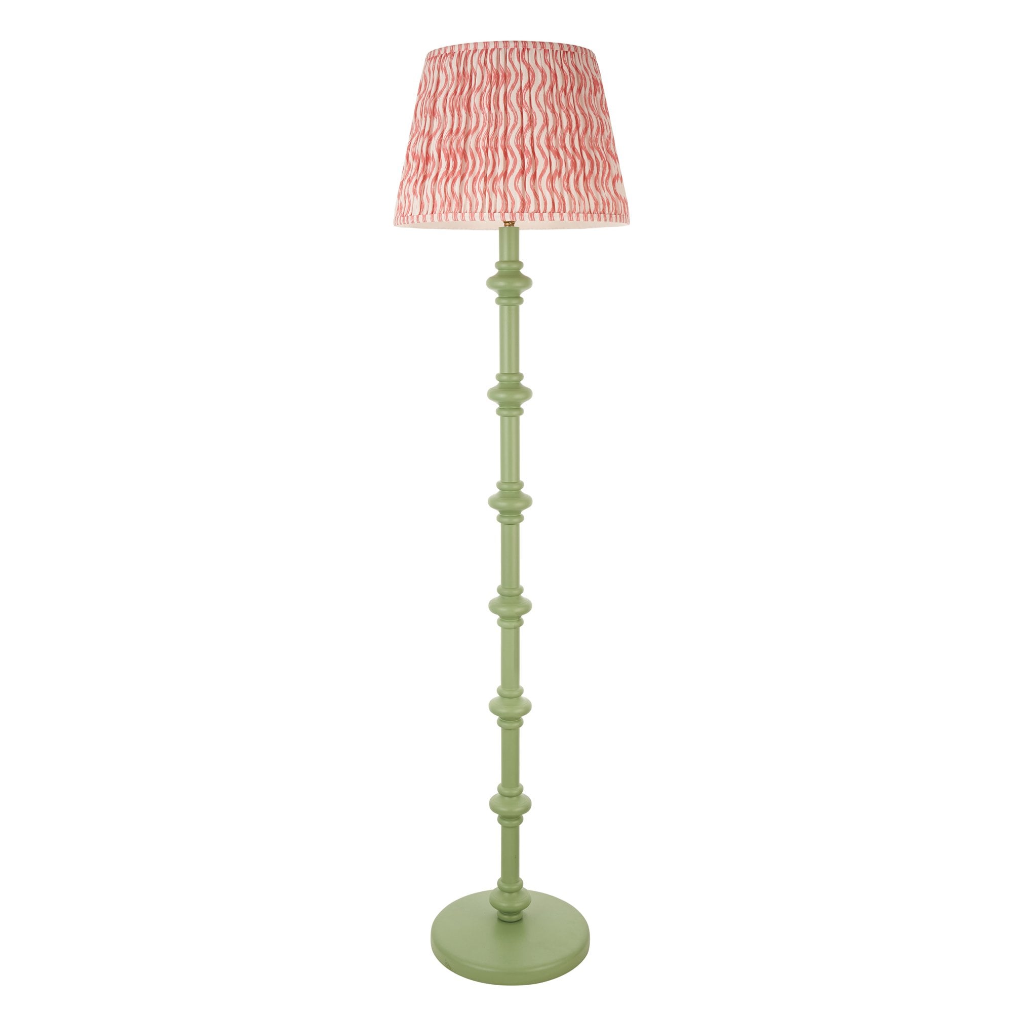 Endon Carnaby Satin Cotswold Green Floor Lamp & Ripple 40cm Coral Pink Shade