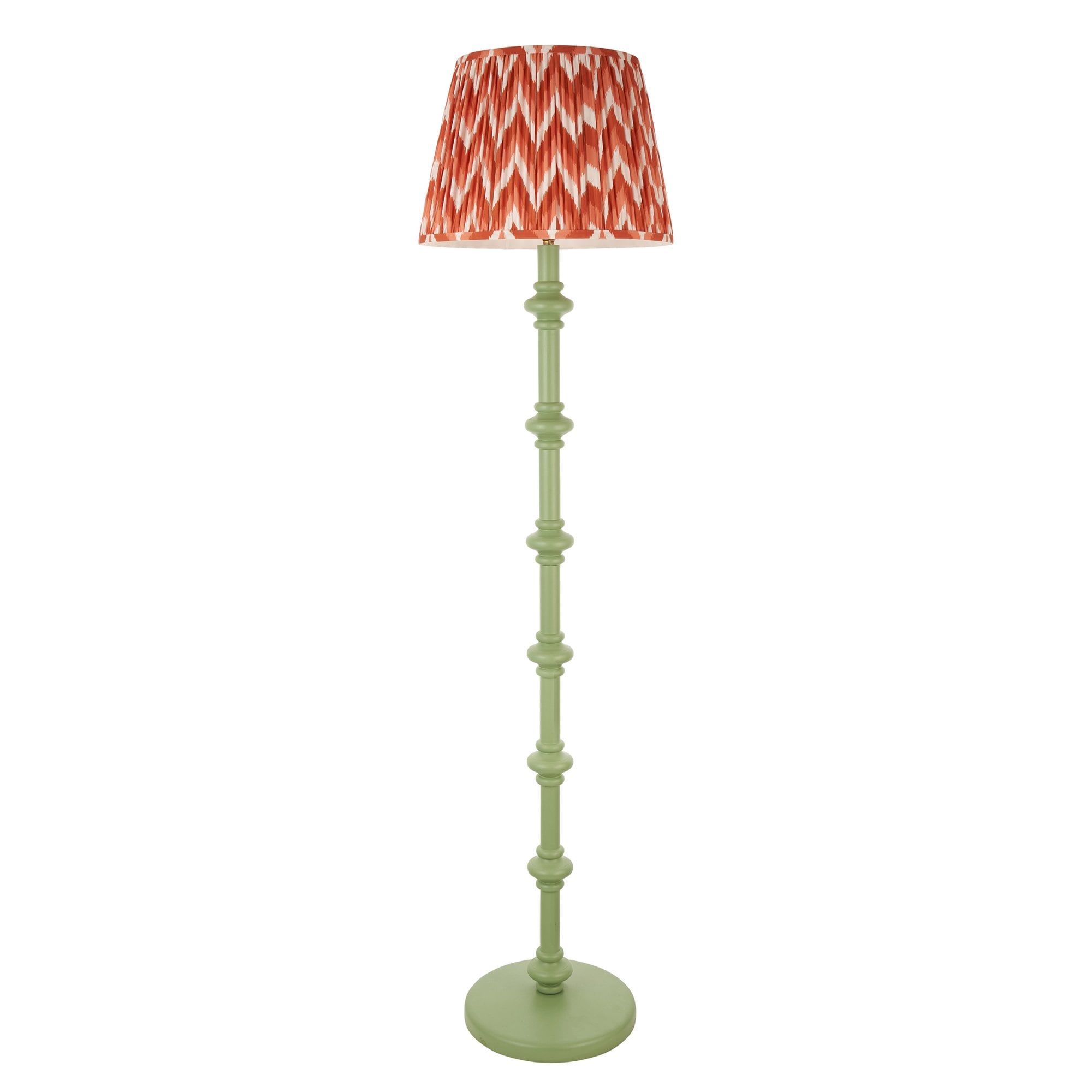 Endon Carnaby Satin Cotswold Green Floor Lamp & Zigzag 40cm Apricot Orange Shade